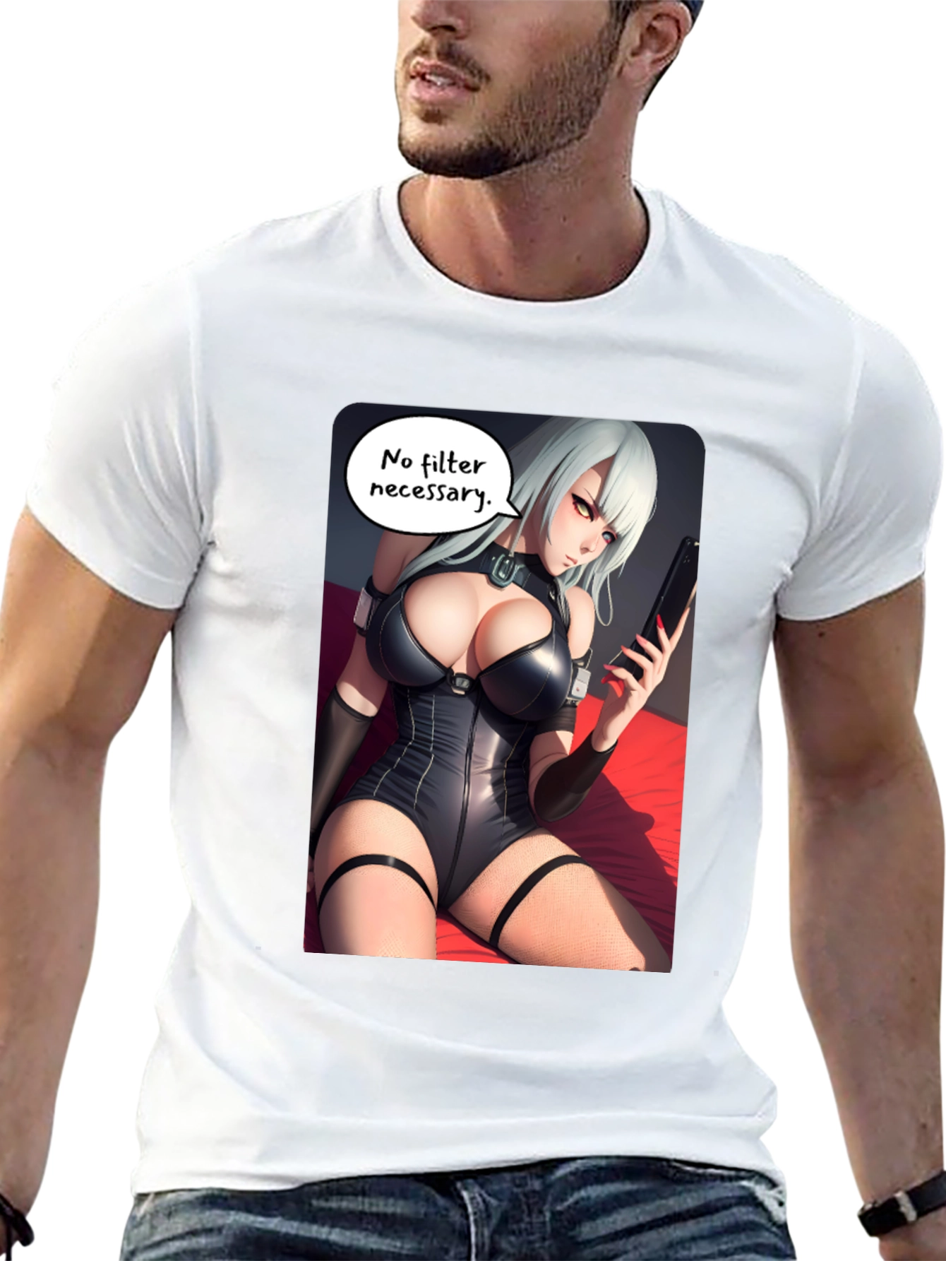 Black T-Shirt with Anime Girl Print