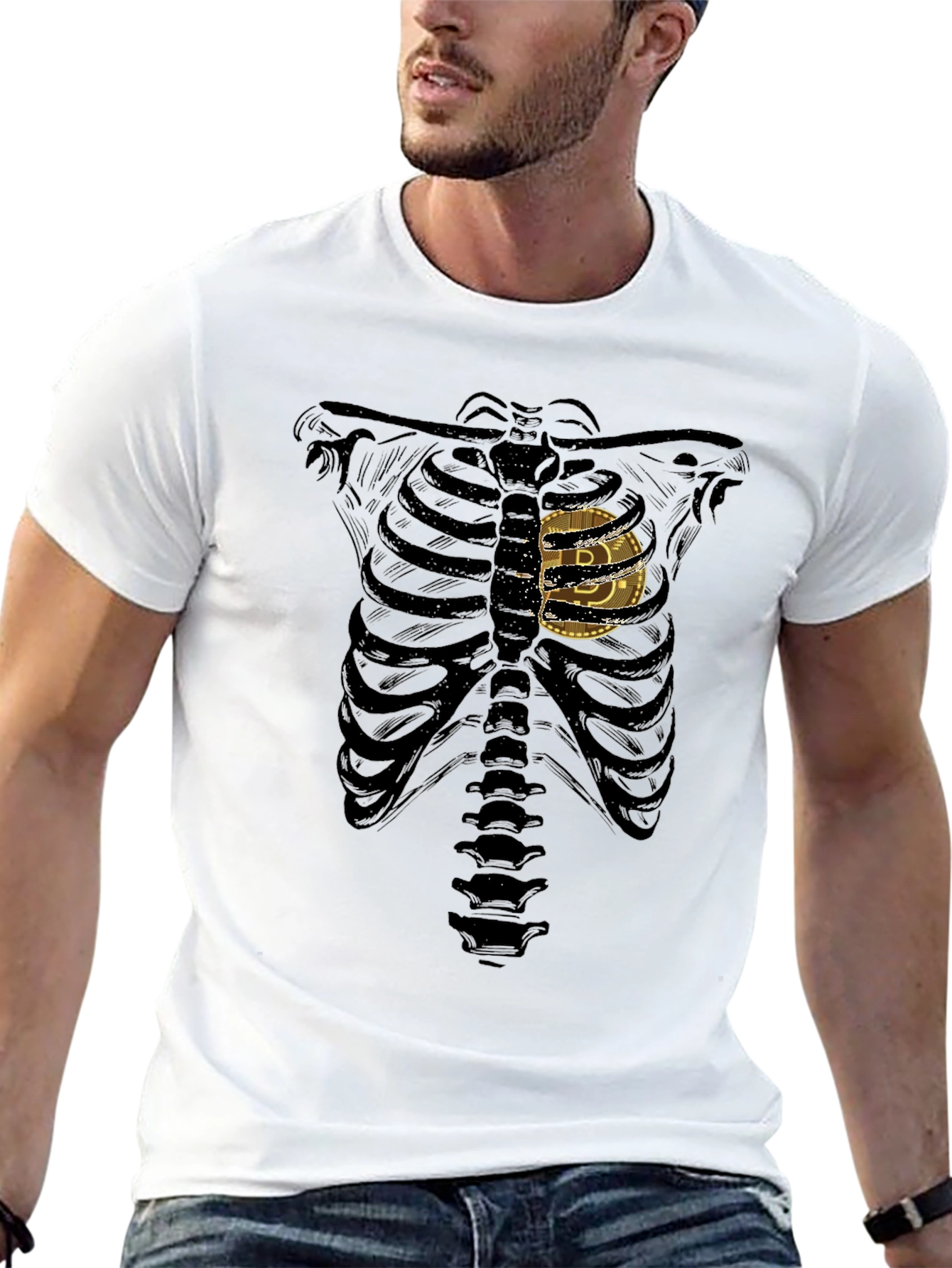 Bitcoin Skeleton Ribcage Graphic T-Shirt