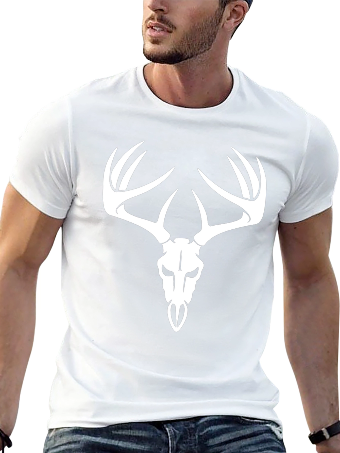 Deer Skull Graphic Tee - Black Cotton T-Shirt