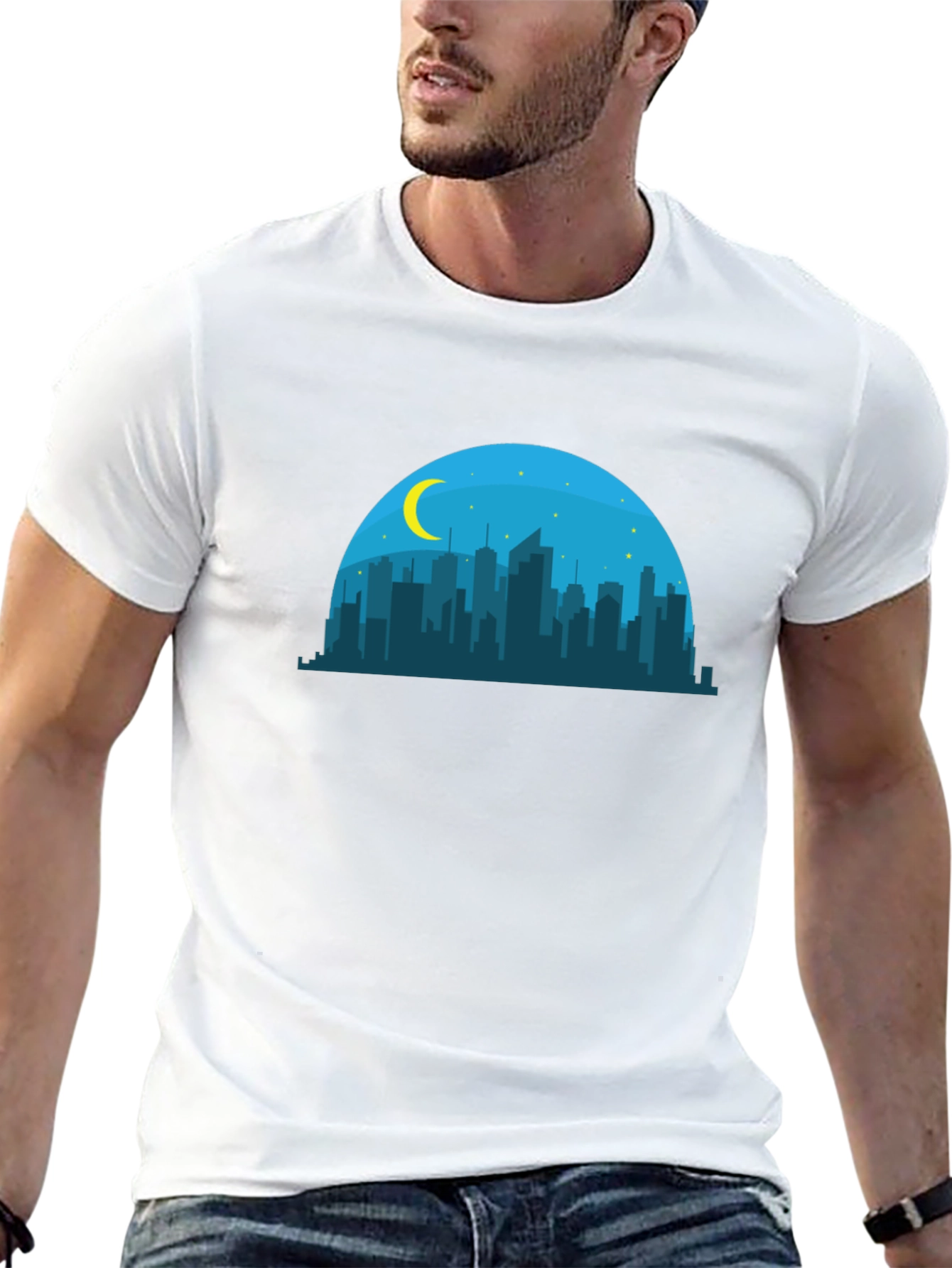 Cityscape Moon Graphic T-Shirt