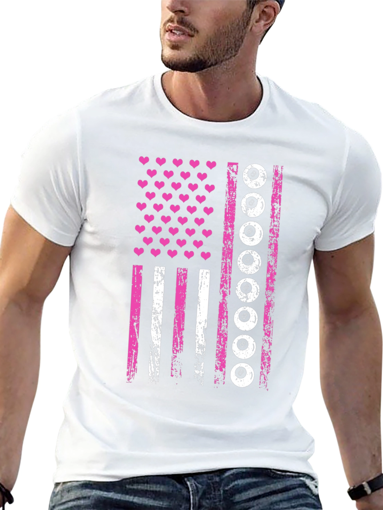 Pink Eight Ball American Flag T-Shirt