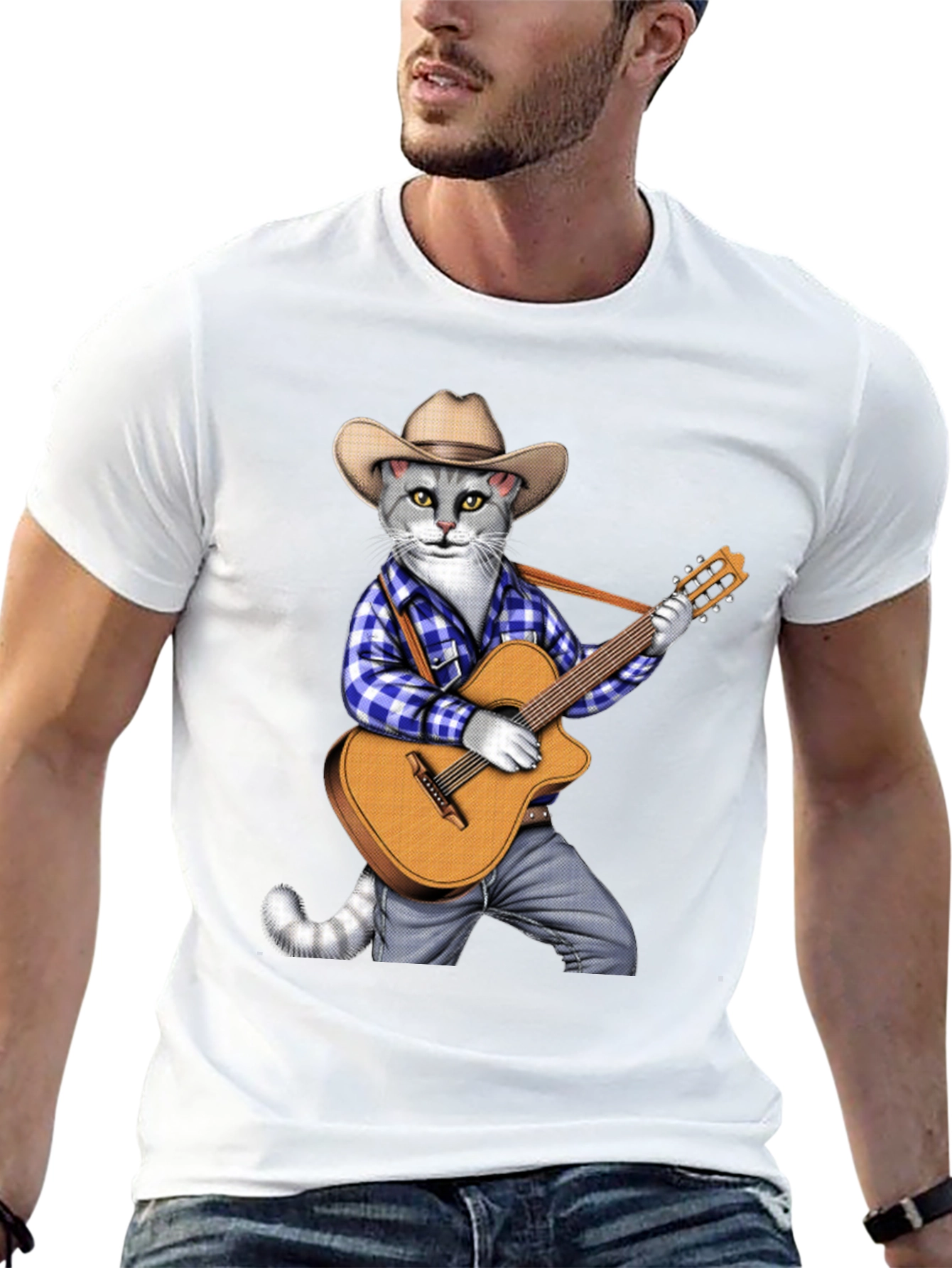 Cool Cat Guitarist Graphic Tee