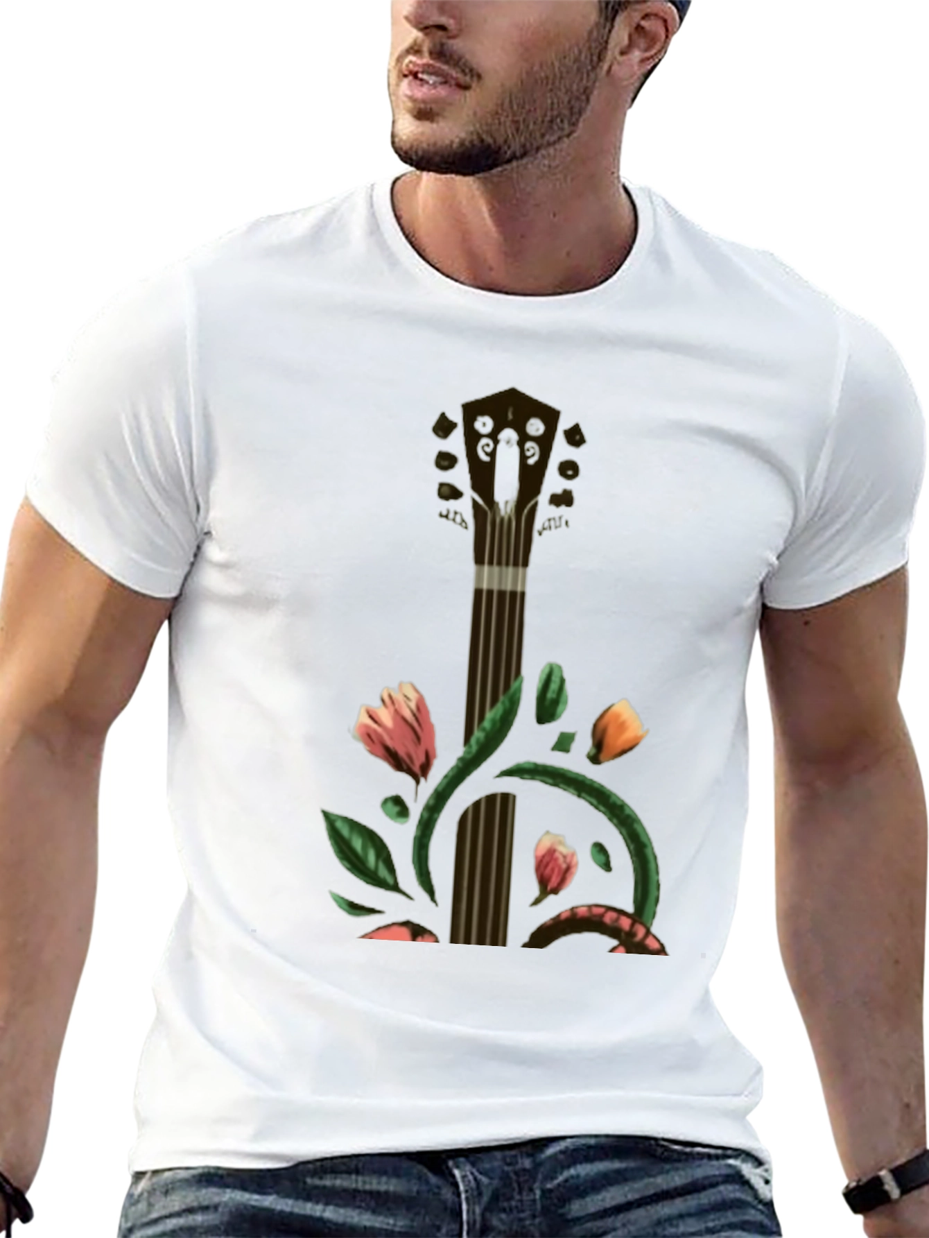 Floral Guitar T-Shirt - Unique Musical Style