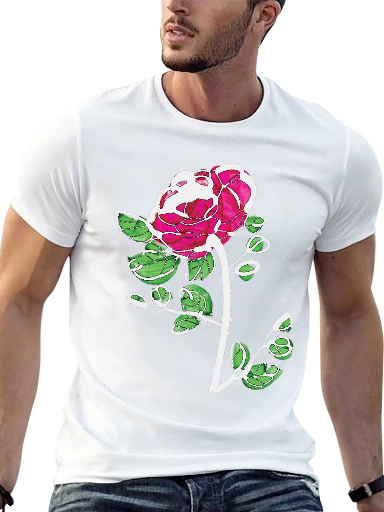 Floral Rose Graphic Print Black Casual T-Shirt