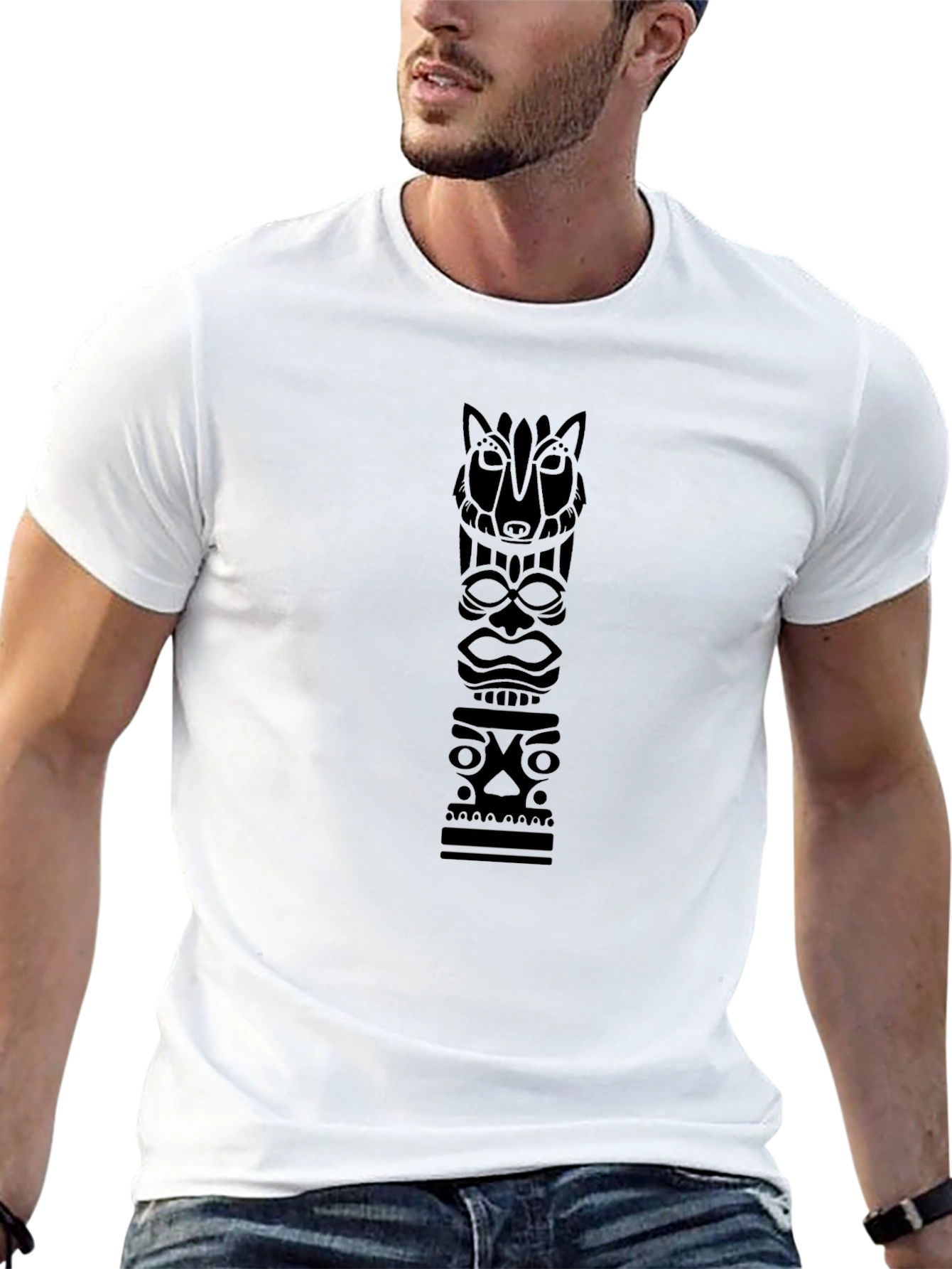 Black Totem Pole Graphic Print T-Shirt