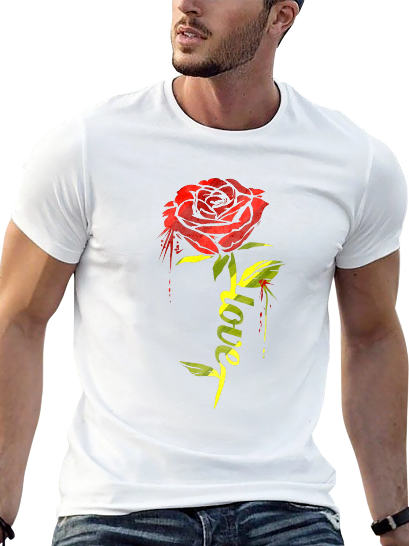Rose Love Graphic T-Shirt - Stylish Black Tee