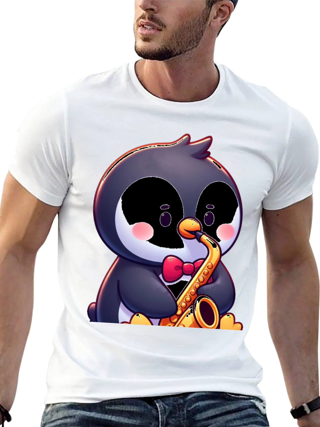 Penguin Saxophone T-Shirt - Fun Cartoon Design