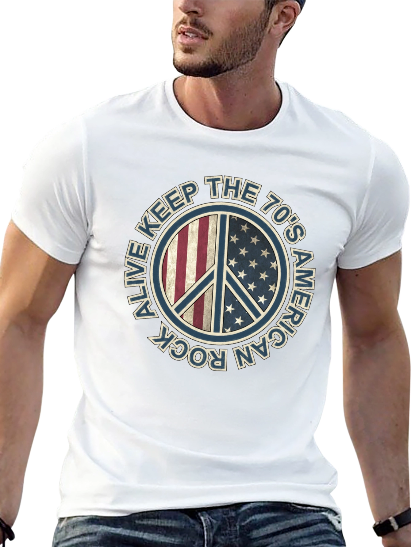 Keep The 70s Alive T-Shirt Peace Sign American Rock