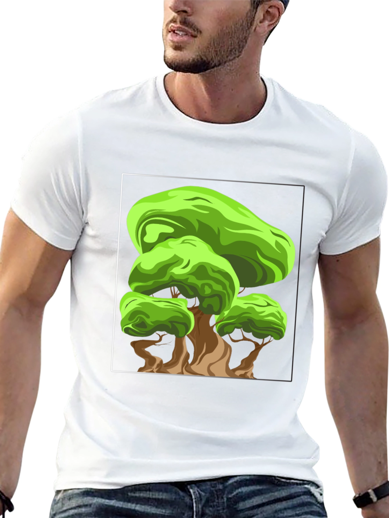 Cartoon Tree Graphic Black T-Shirt