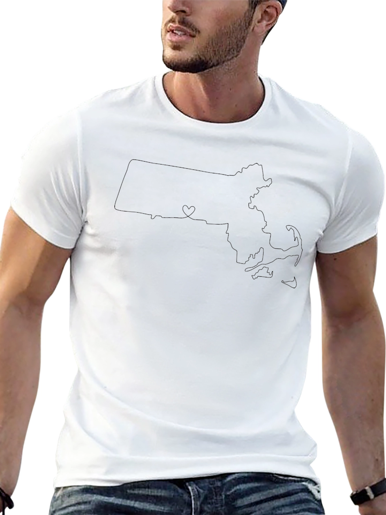Massachusetts State Outline Heart T-Shirt