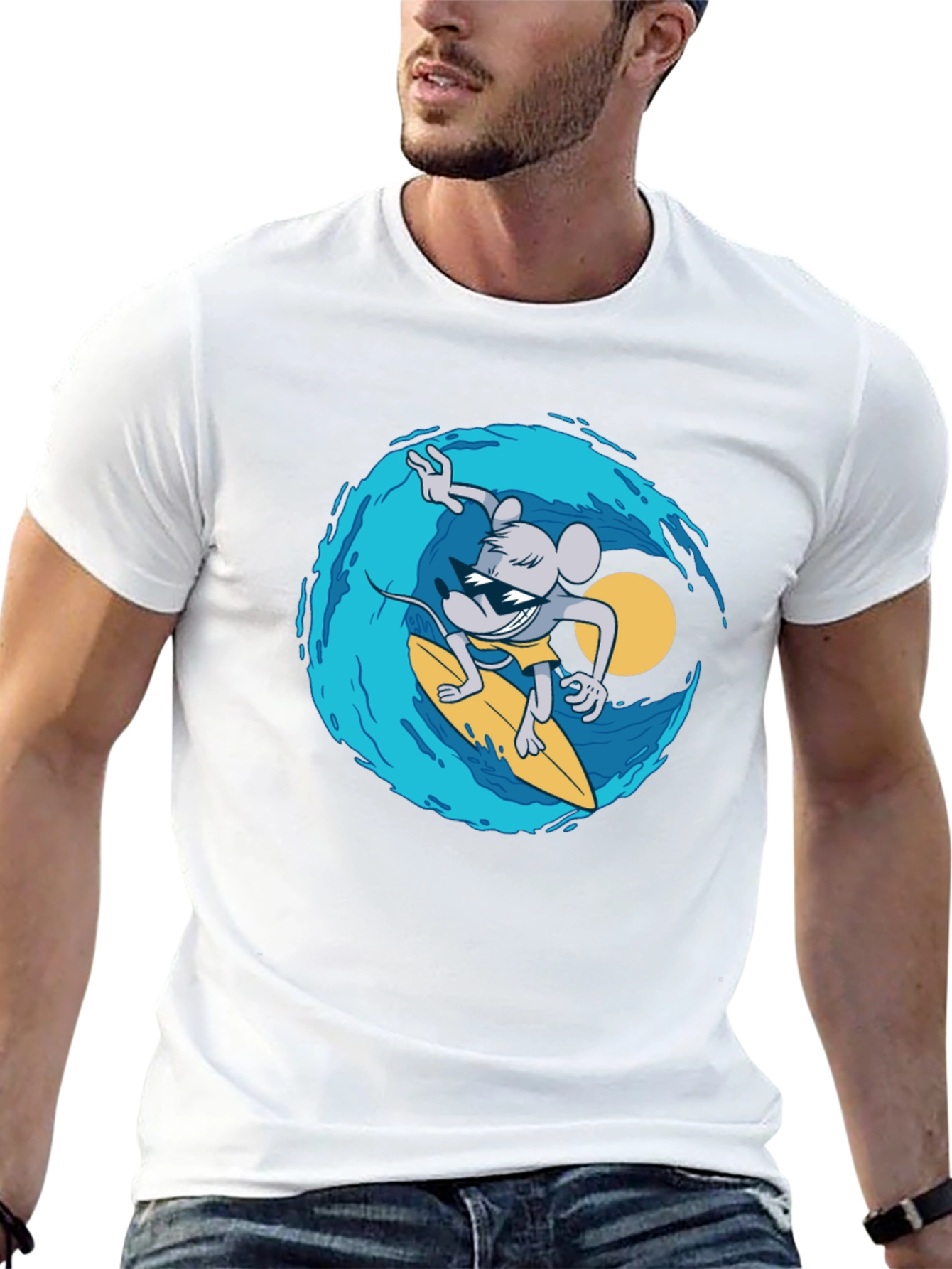 Surfing Mouse Graphic Tee - Cool Black T-Shirt