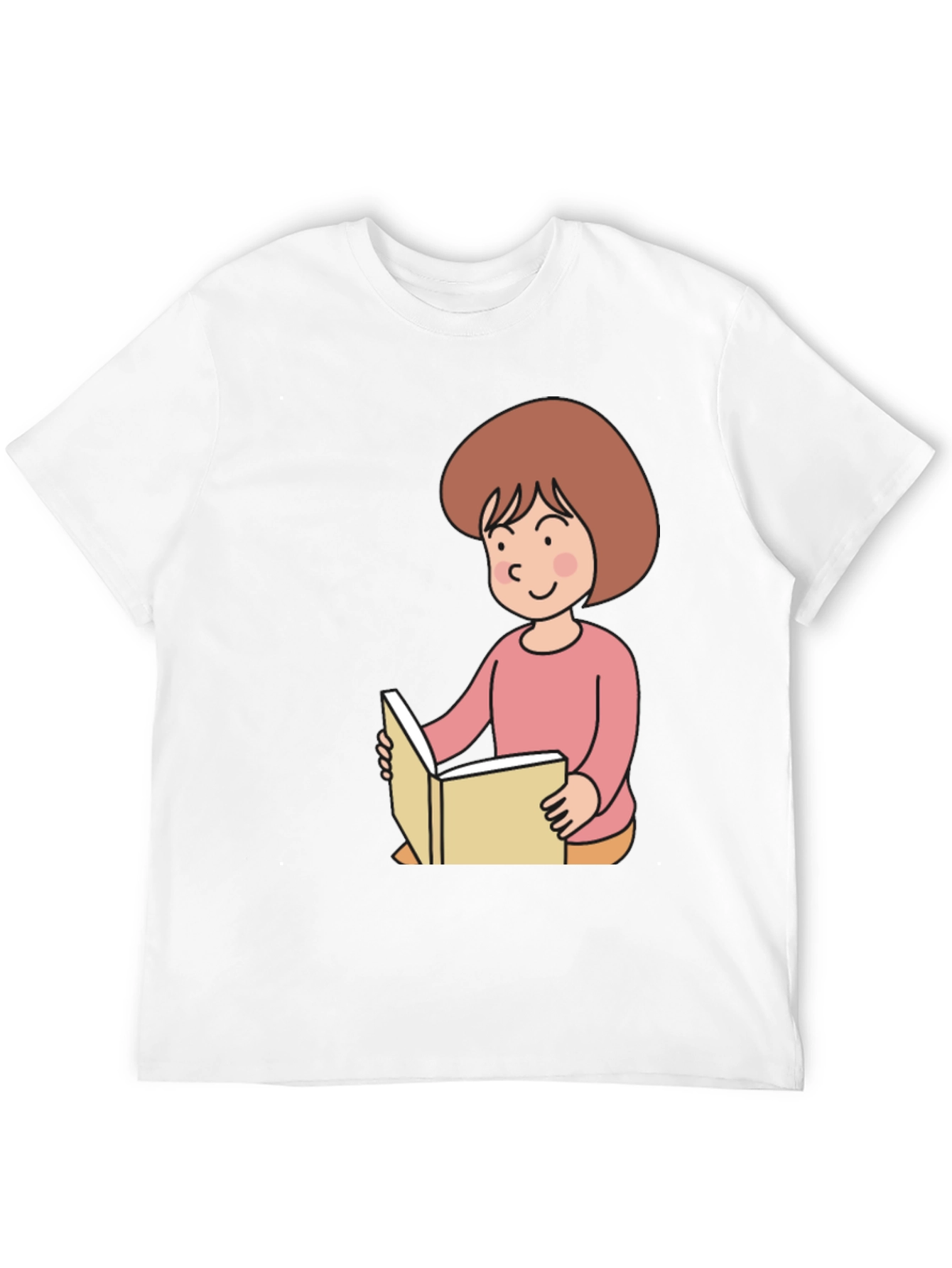 Reading Girl Black T-Shirt - Cute Cartoon Design
