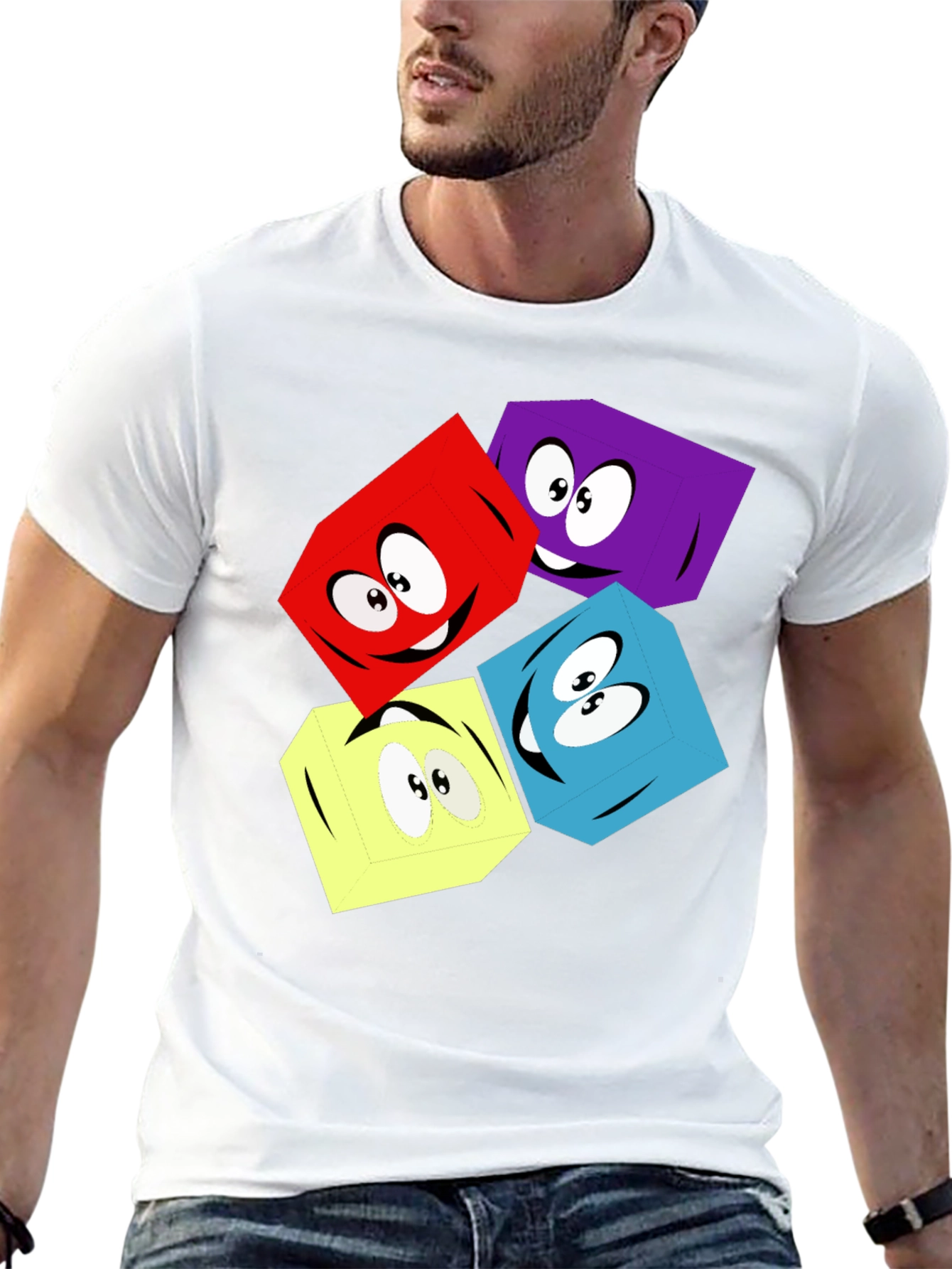 Cartoon Cubes Graphic T-Shirt - Black