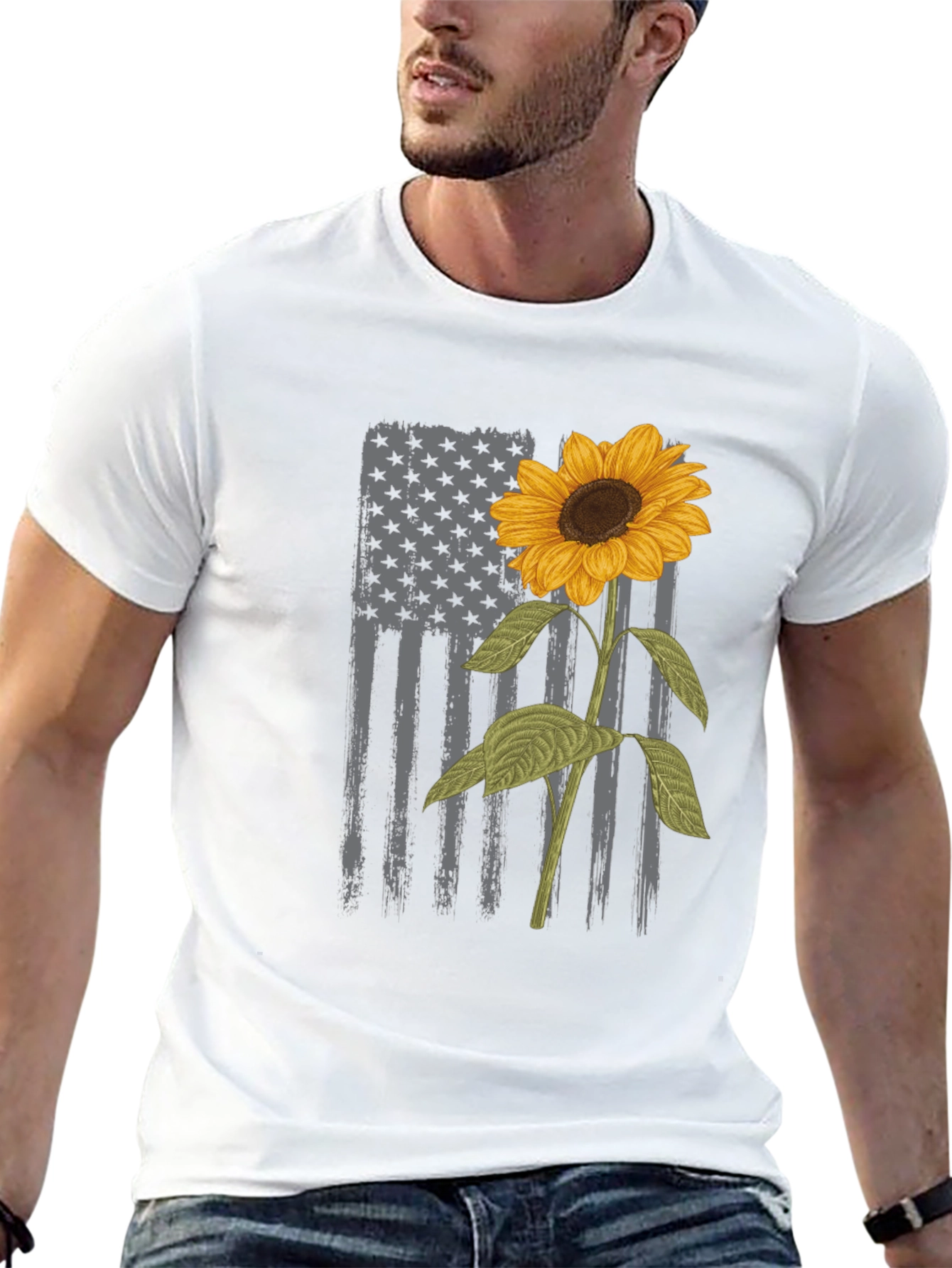 American Flag Sunflower Graphic Tee