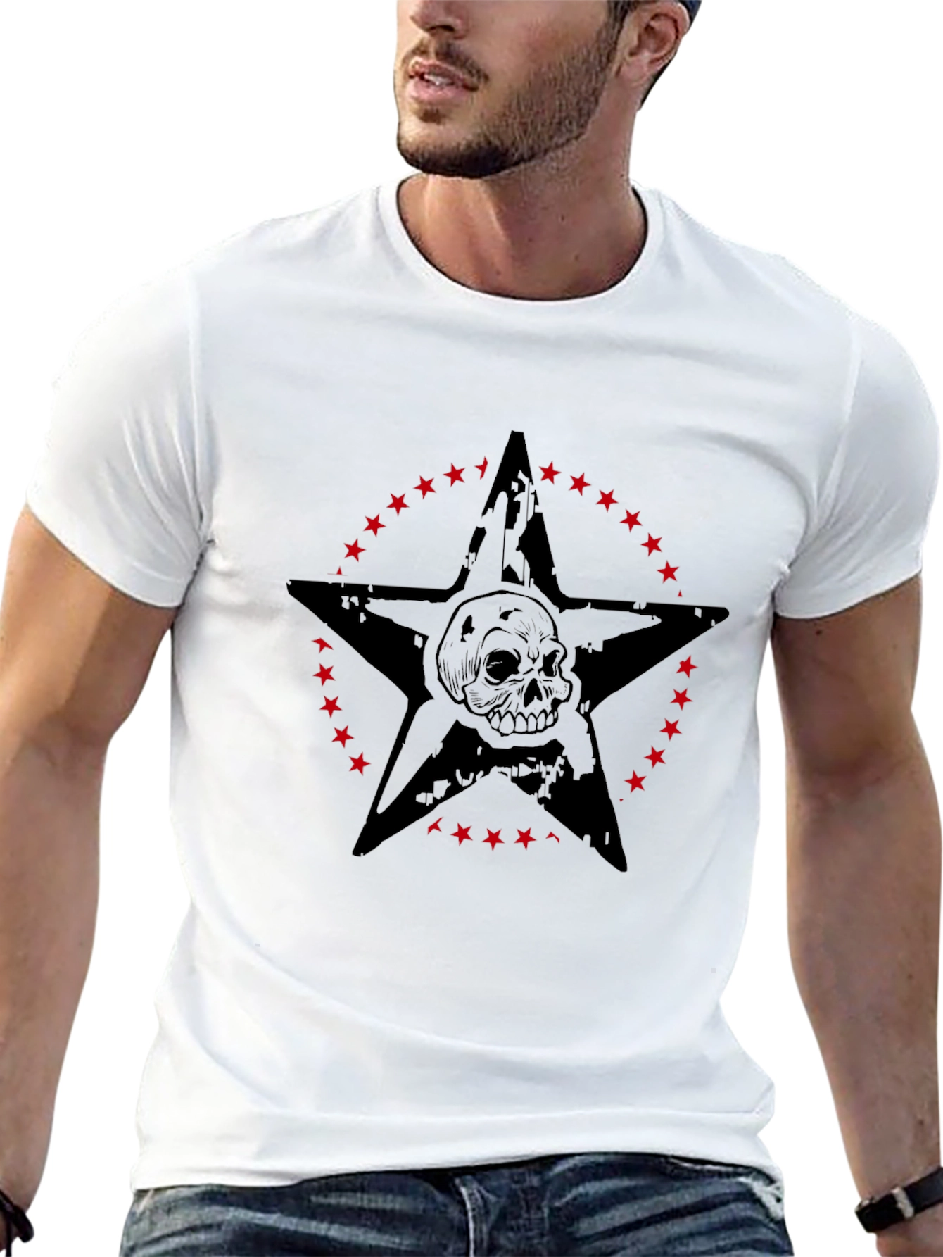 Skull Star Graphic Print Mens Black T-Shirt