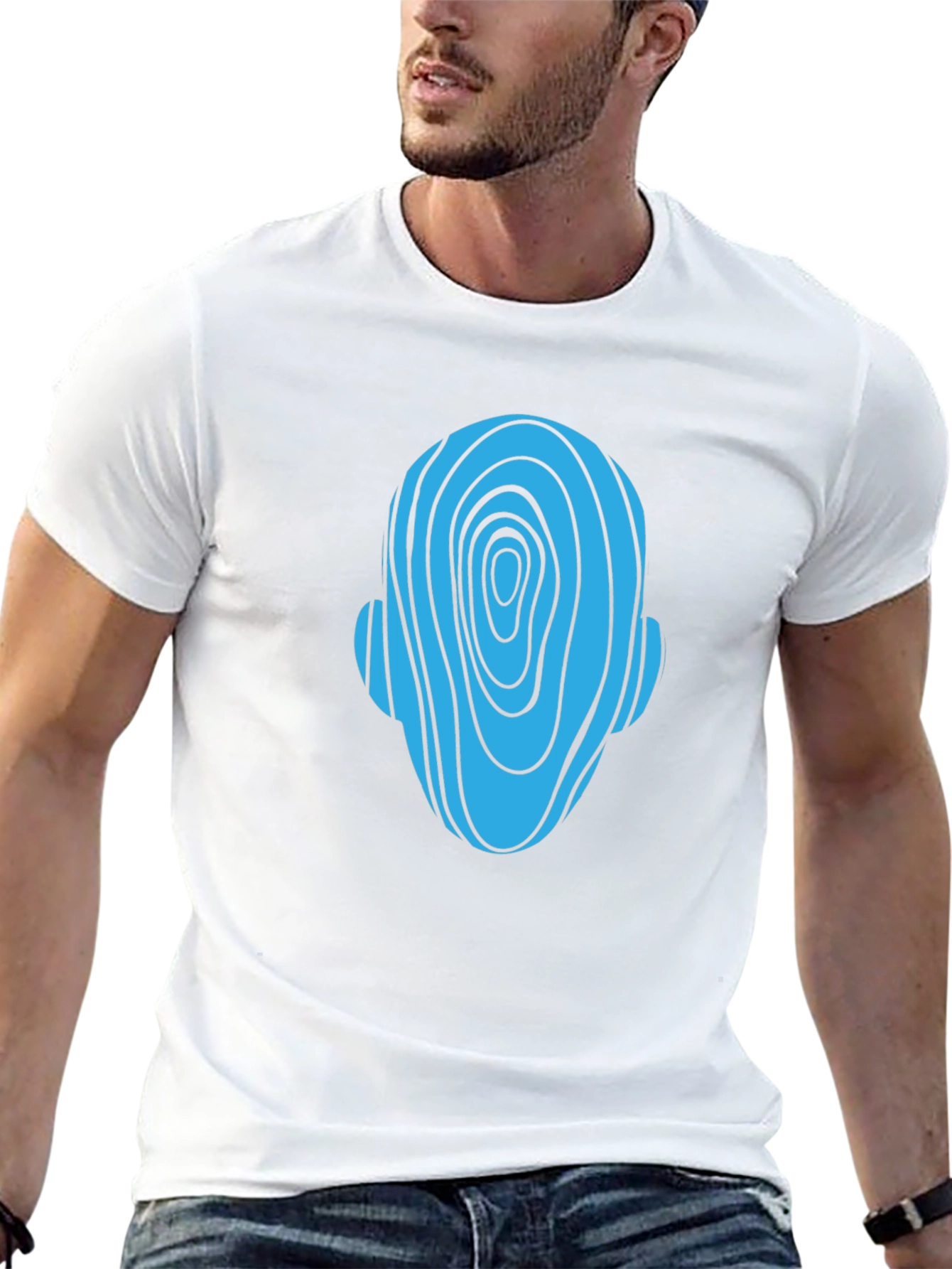 Abstract Head Graphic Tee - Black Cotton Casual Shirt