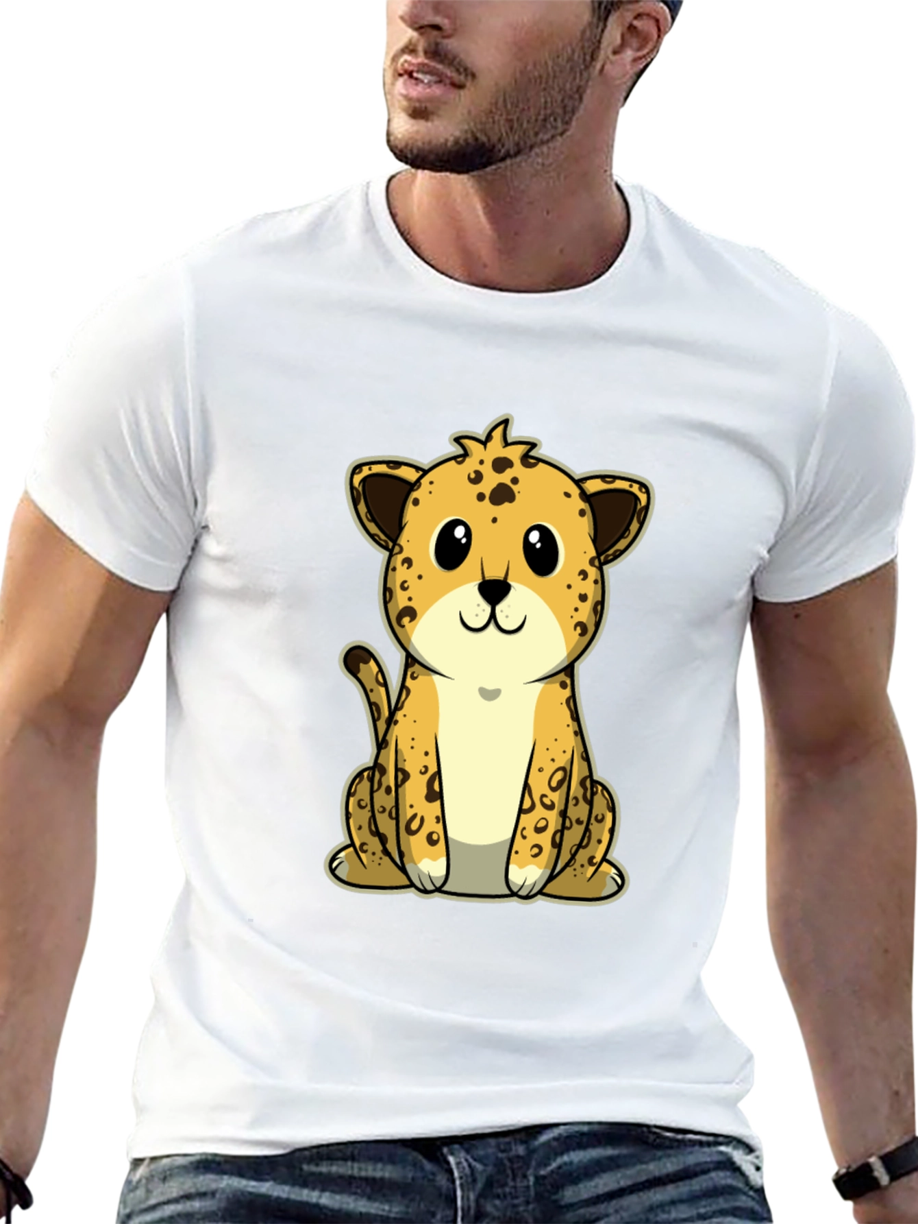 Cute Cartoon Leopard Graphic Tee - Black