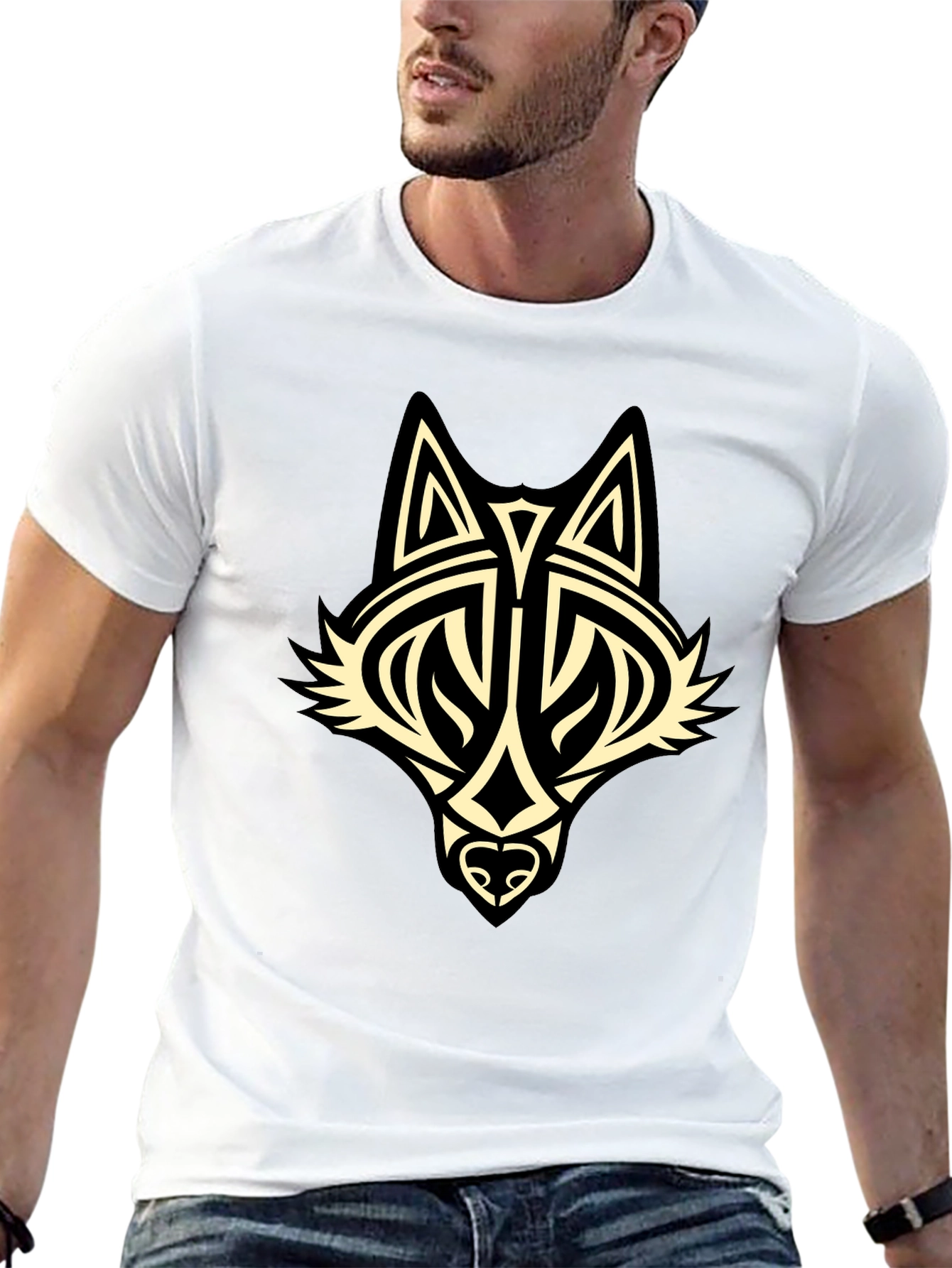 Tribal Wolf Graphic Black T-Shirt