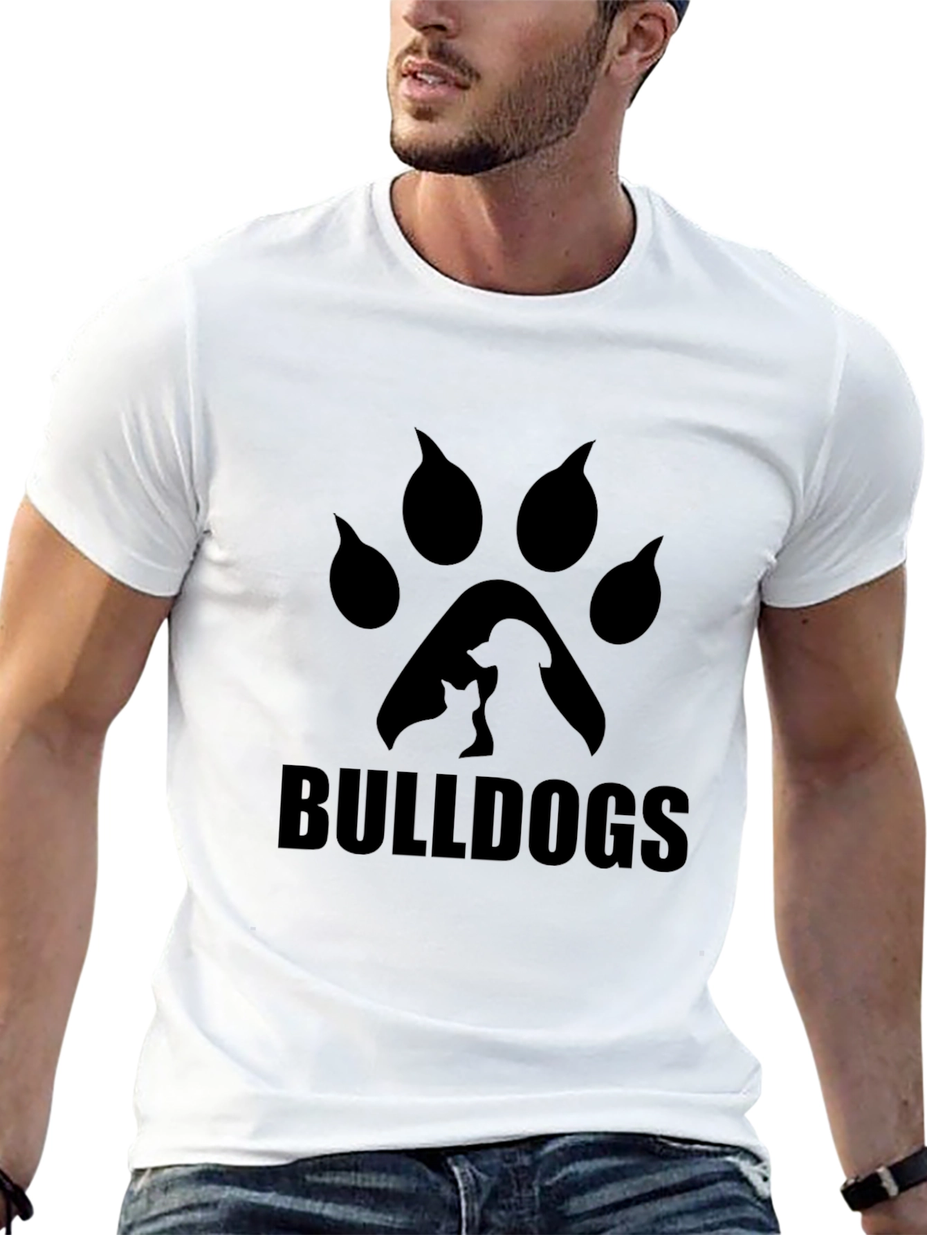 Bulldogs Paw Print Graphic T-Shirt - Black