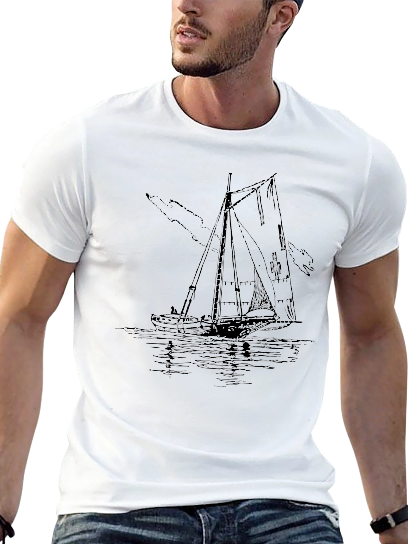 Nautical Sailboat Graphic Tee - Black