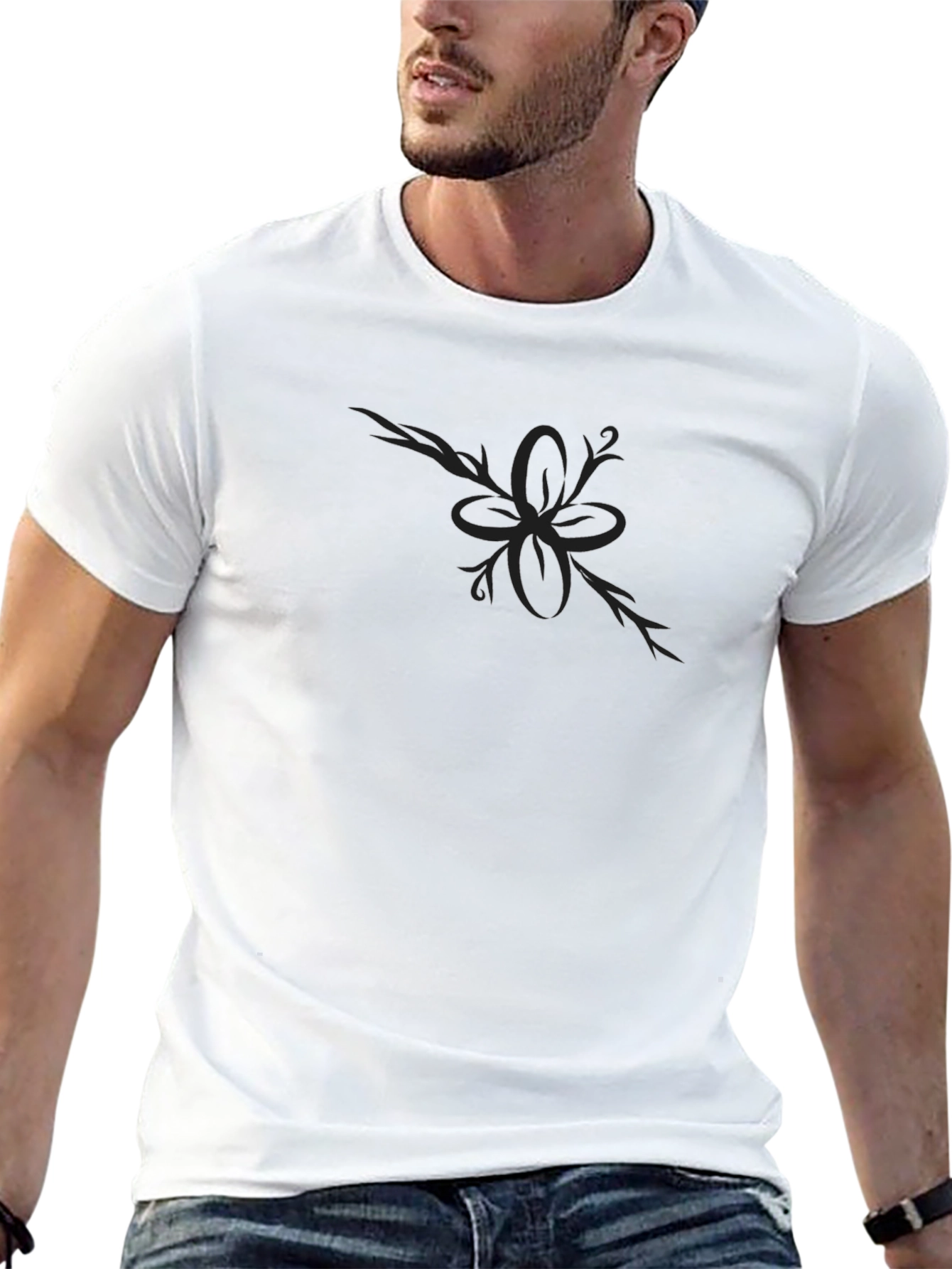 Mens Black Graphic Tee - Floral Design