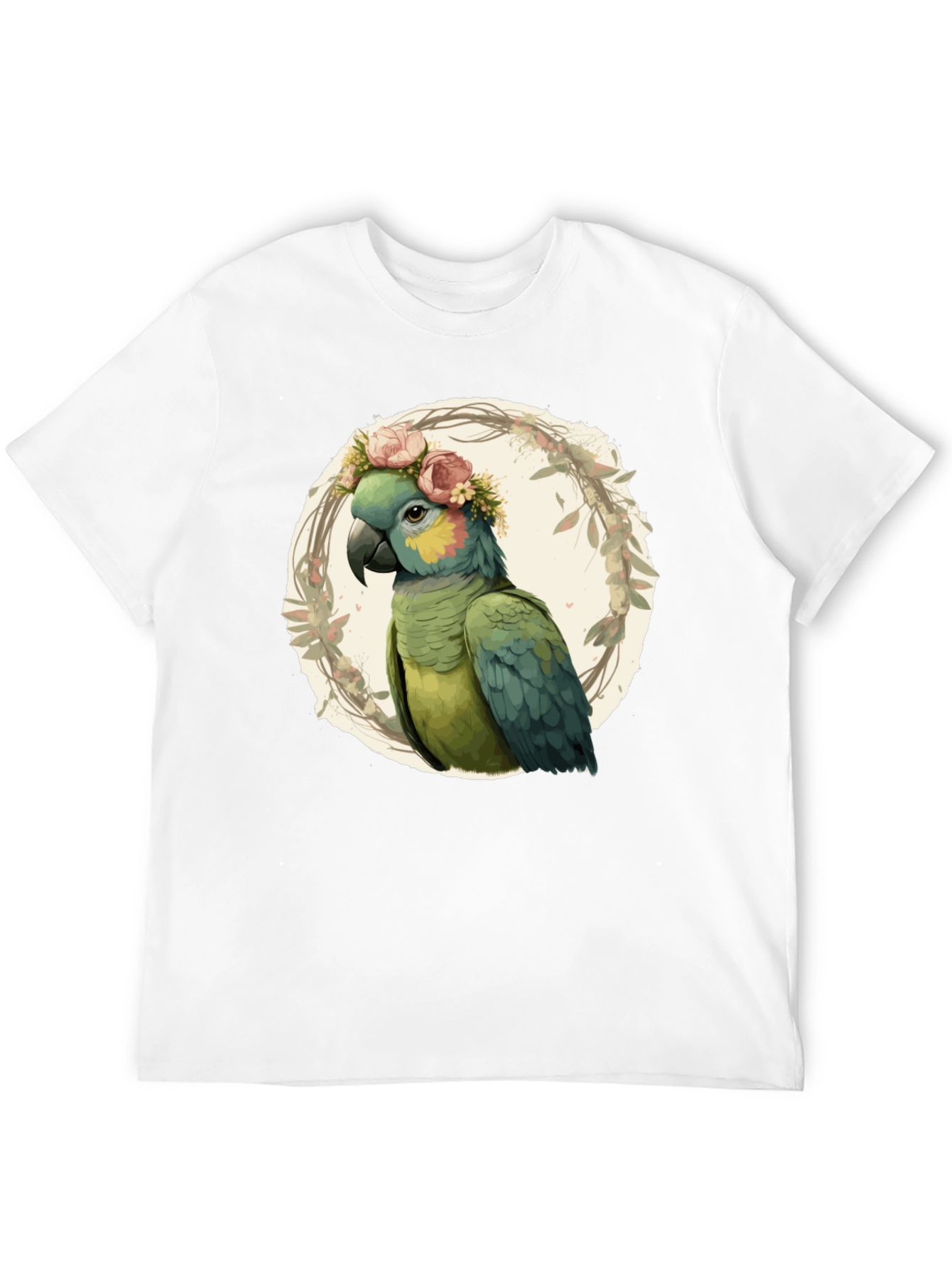 Parrot Floral Wreath Graphic T-Shirt