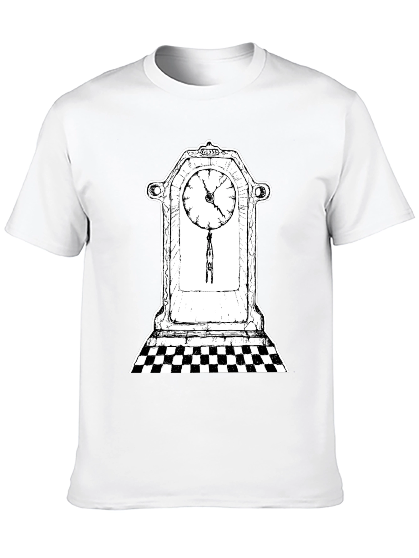 Surreal Clock Tower Graphic Tee - Black Cotton