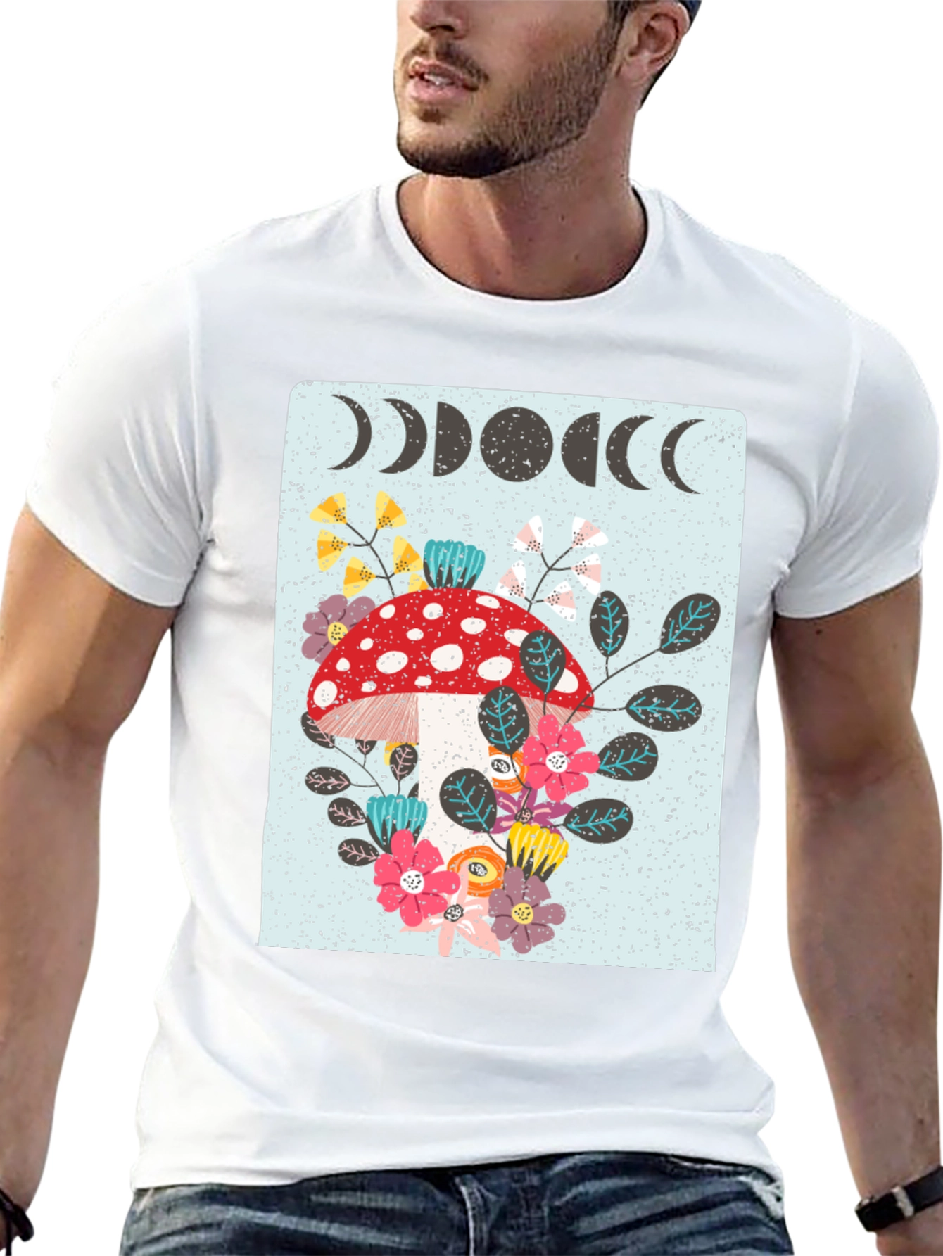 Mushroom Moon Phase Graphic Tee - Nature Lover Shirt