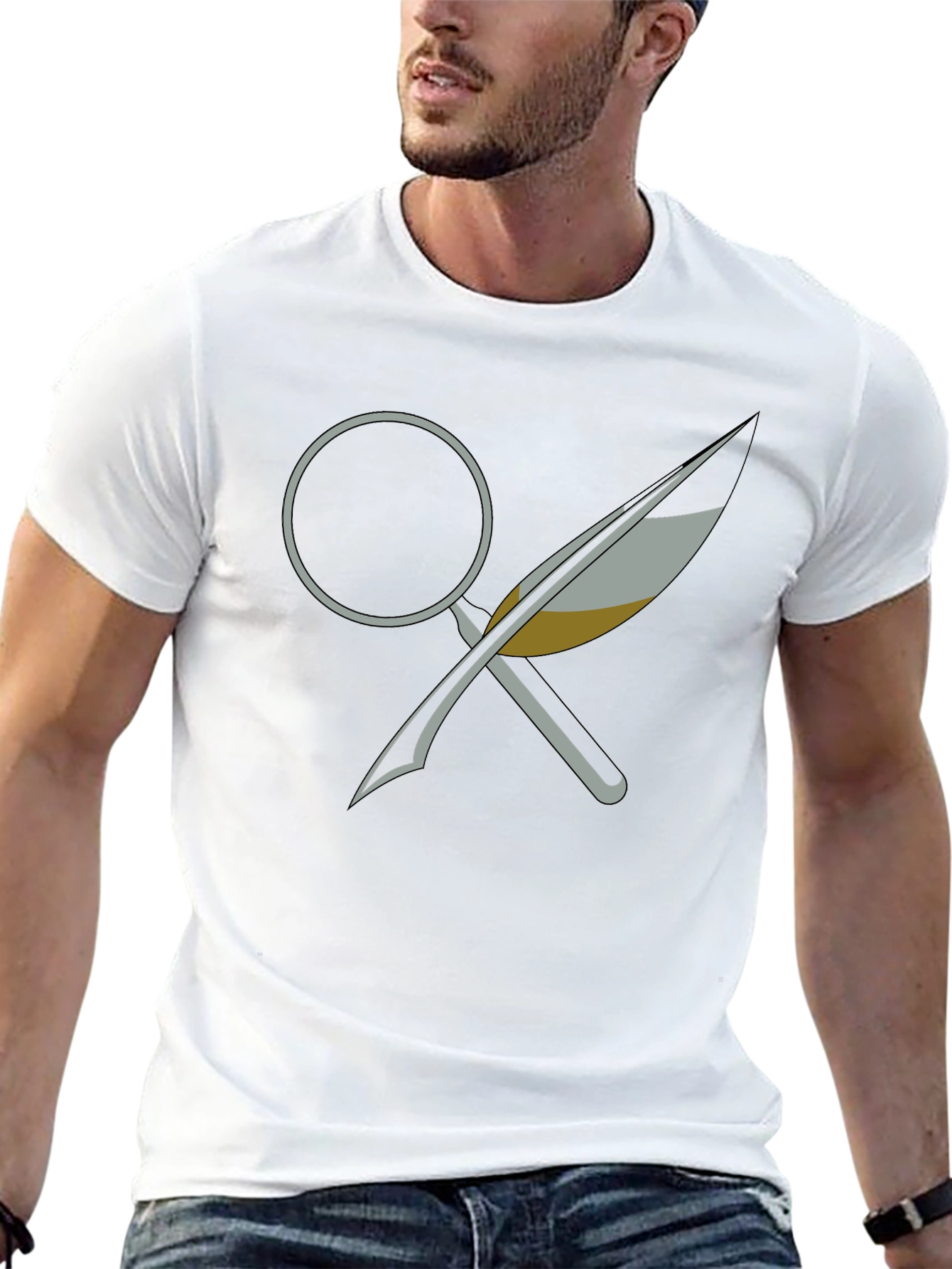 Magnifying Glass and Quill Graphic T-Shirt