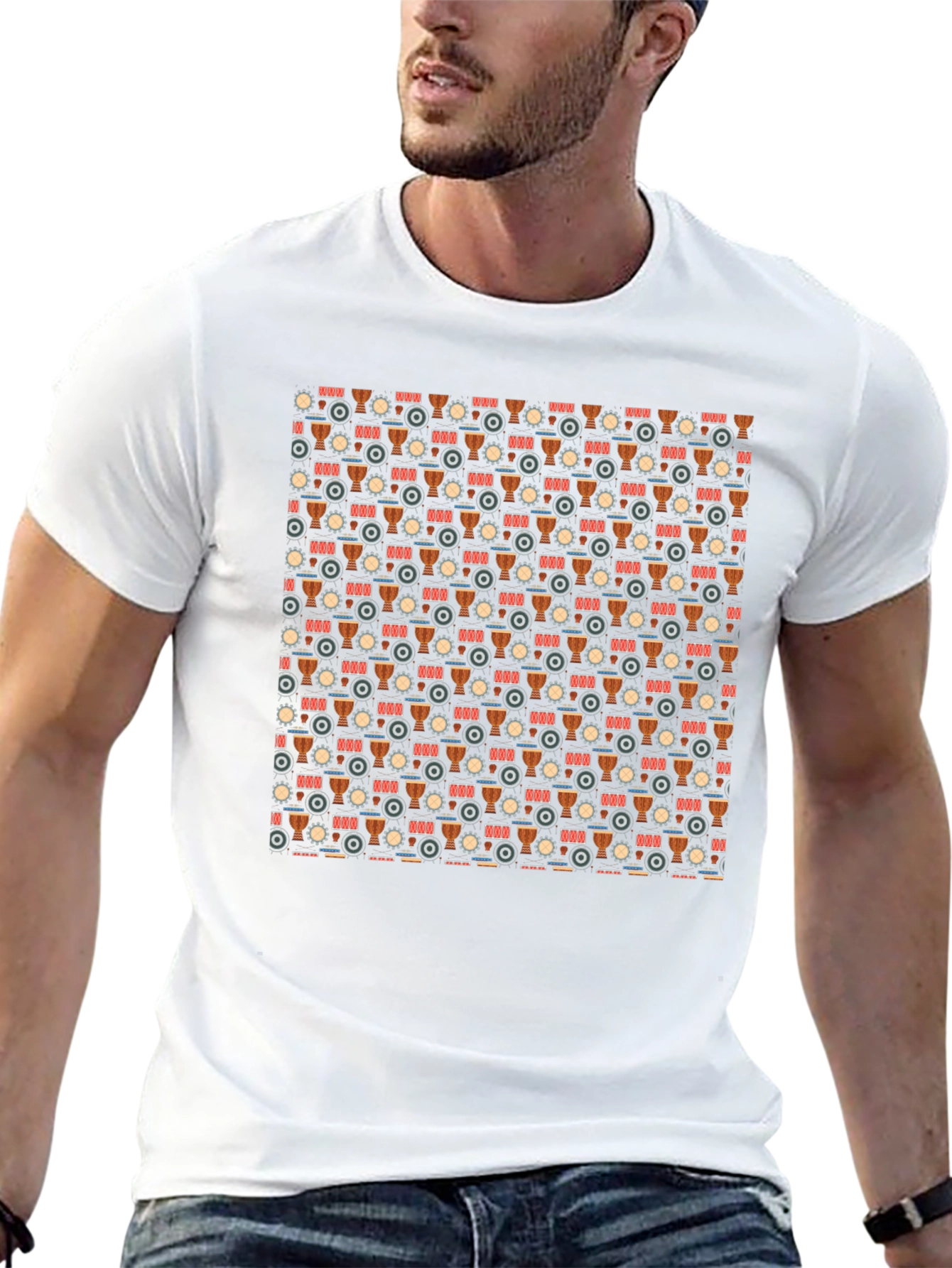 Drum Pattern Black T-Shirt