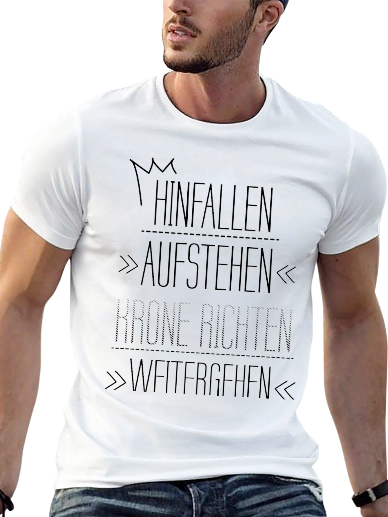 Motivational Black Graphic Tee - Hinfallen Aufstehen Design