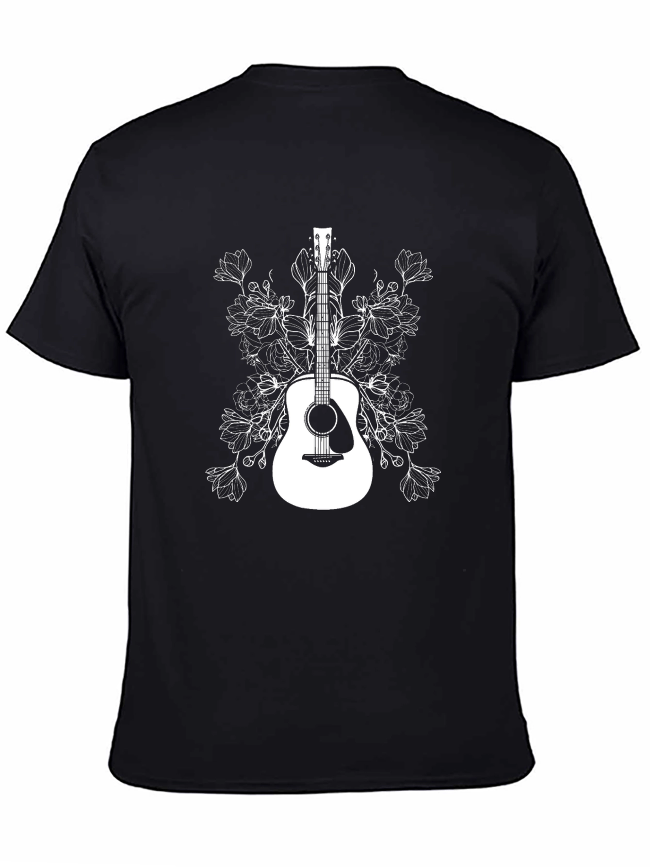 Floral Guitar Graphic T-Shirt - Black Cotton Tee