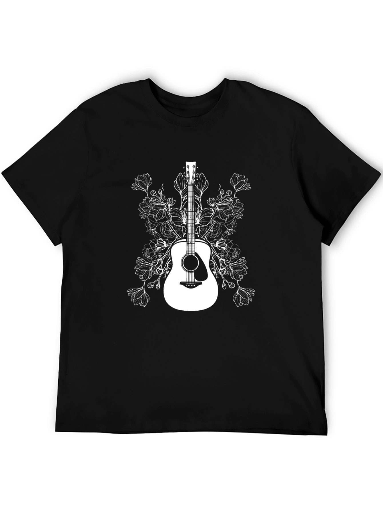 Floral Guitar Graphic T-Shirt - Black Cotton Tee