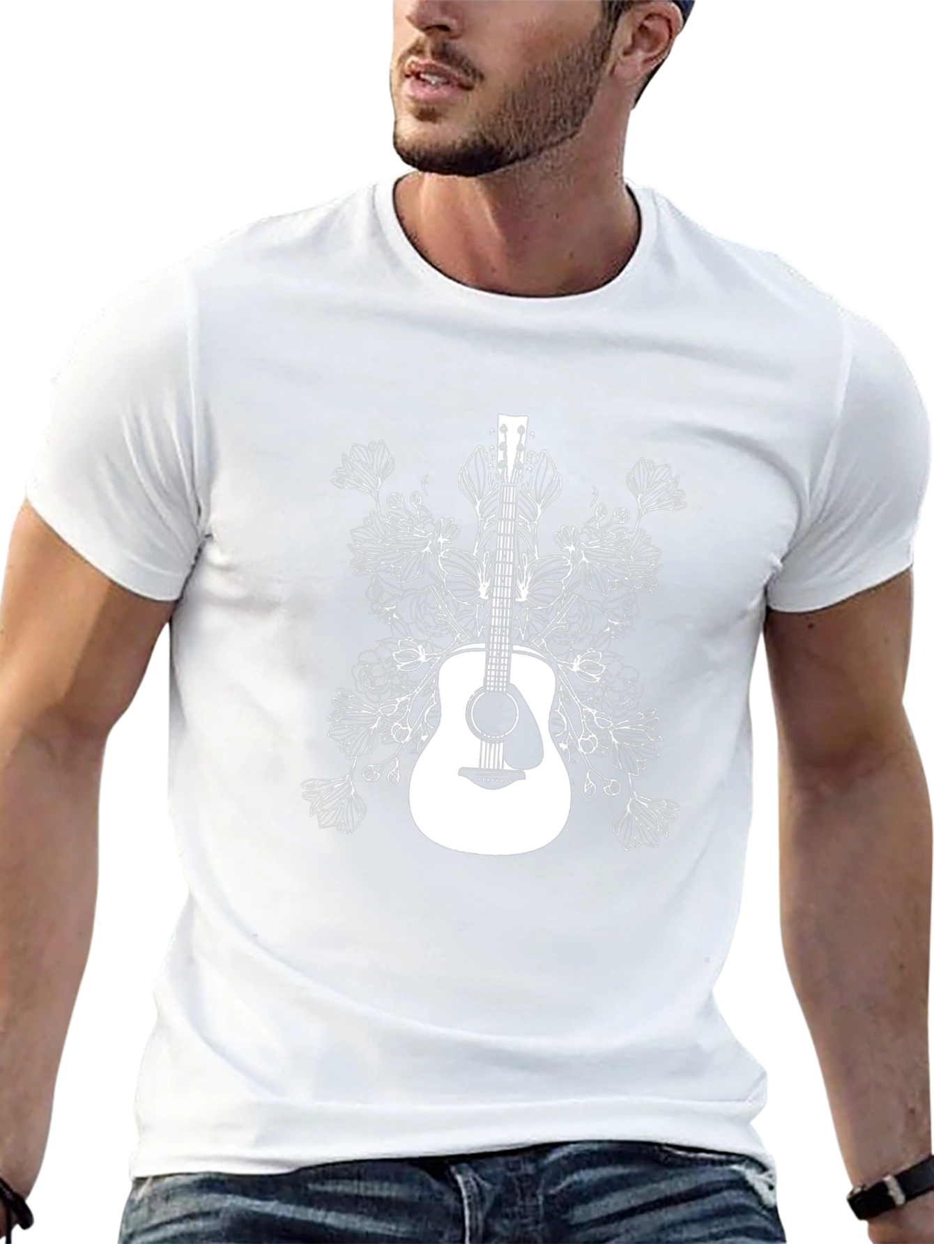Floral Guitar Graphic T-Shirt - Black Cotton Tee