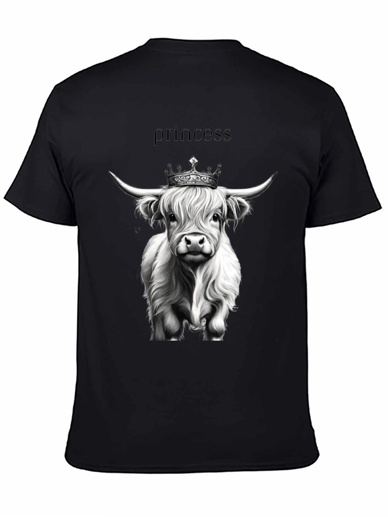 Princess Highland Cow Black T-Shirt