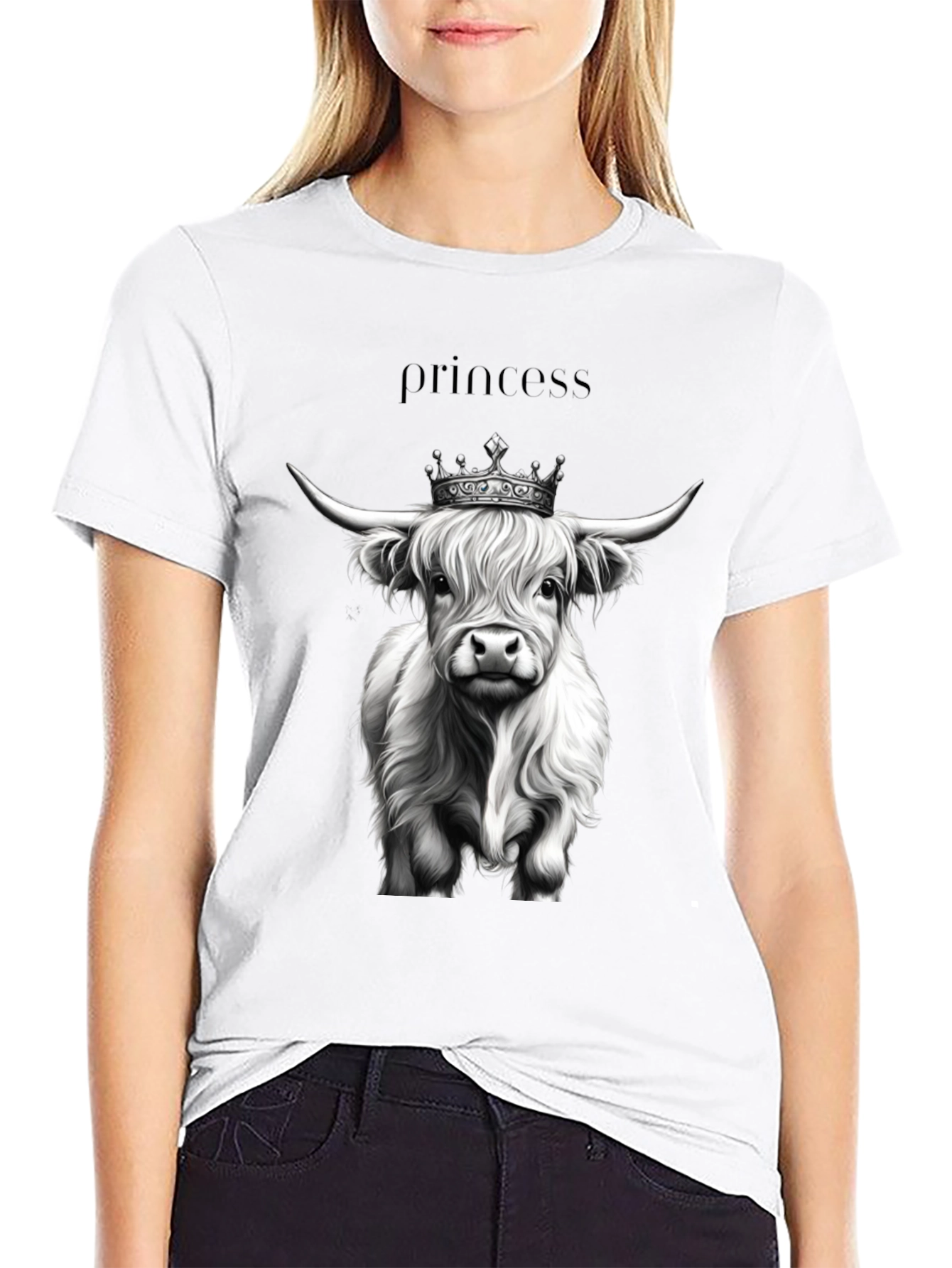 Princess Highland Cow Black T-Shirt