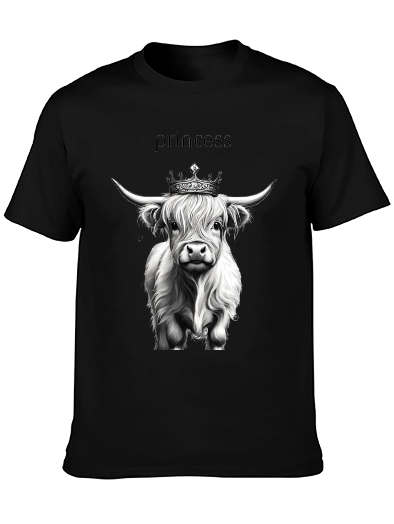 Princess Highland Cow Black T-Shirt