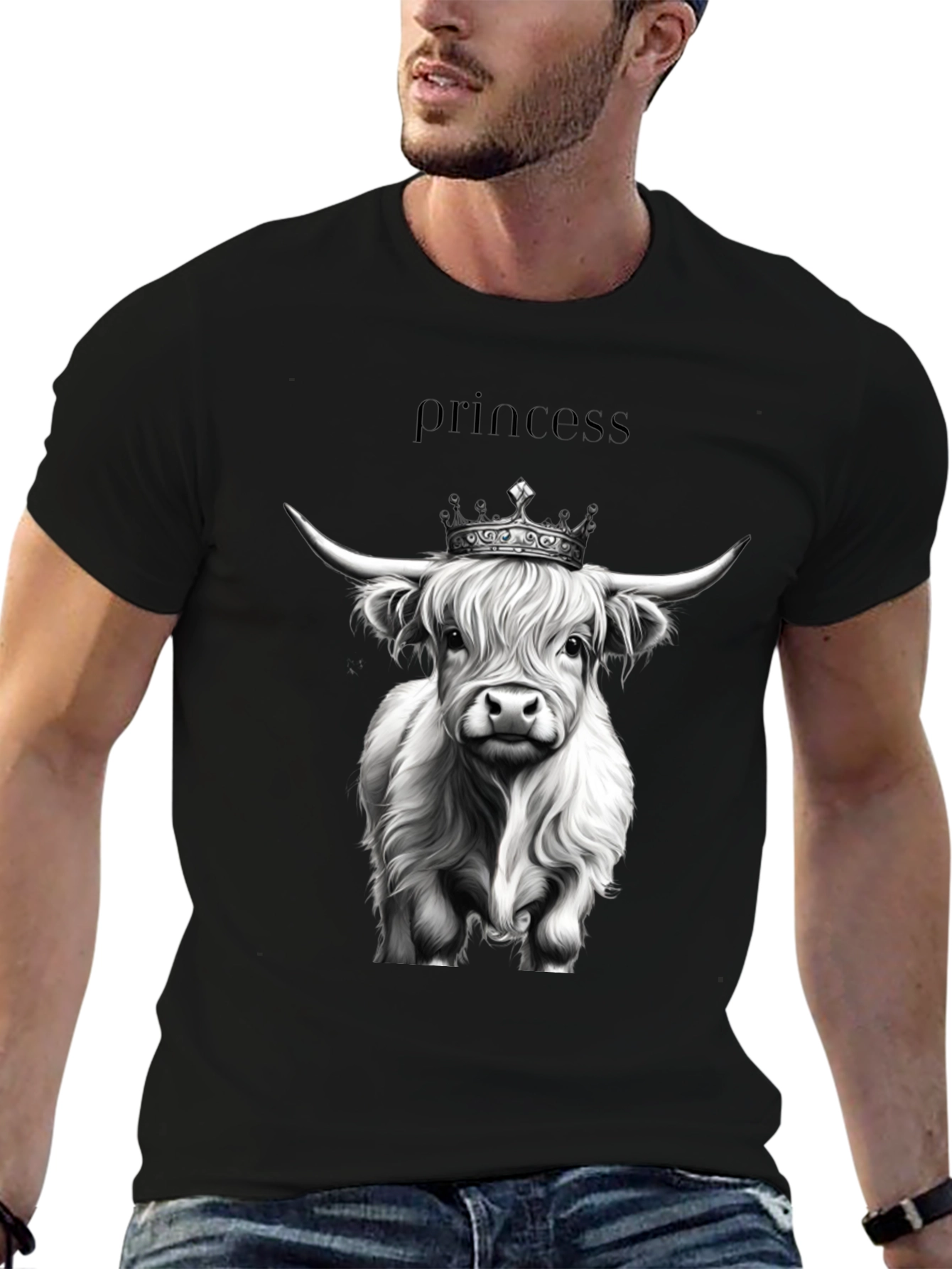 Princess Highland Cow Black T-Shirt