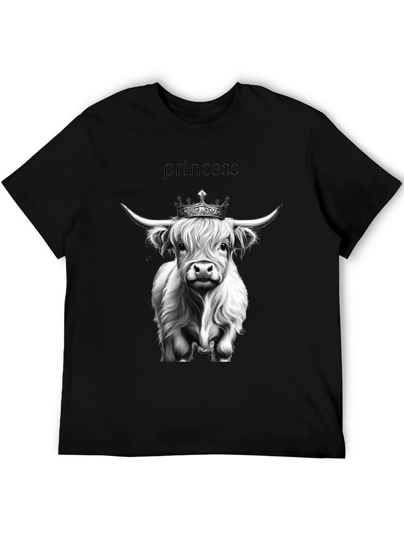 Princess Highland Cow Black T-Shirt