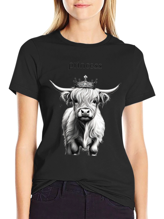 Princess Highland Cow Black T-Shirt