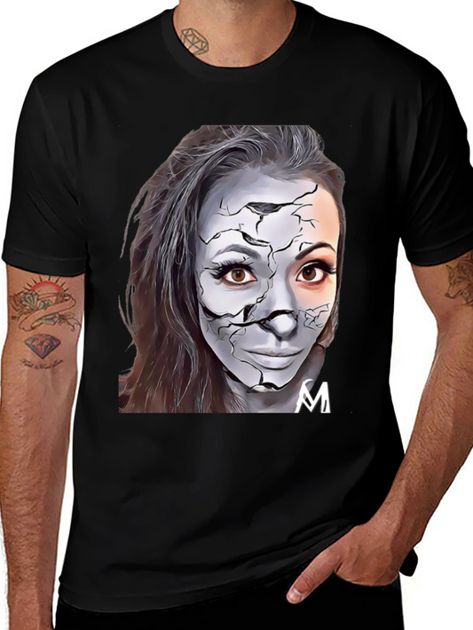 Cracked Face Art Graphic Black T-Shirt