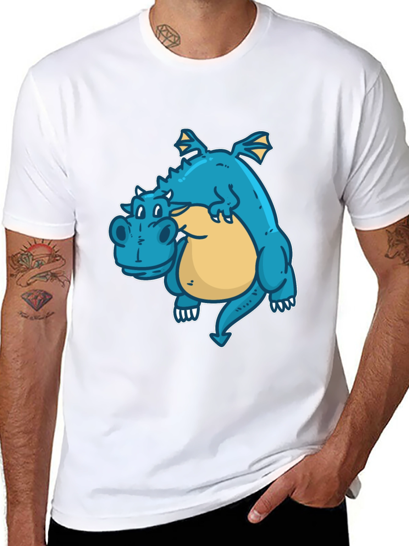 Cartoon Dragon Graphic Tee - Black