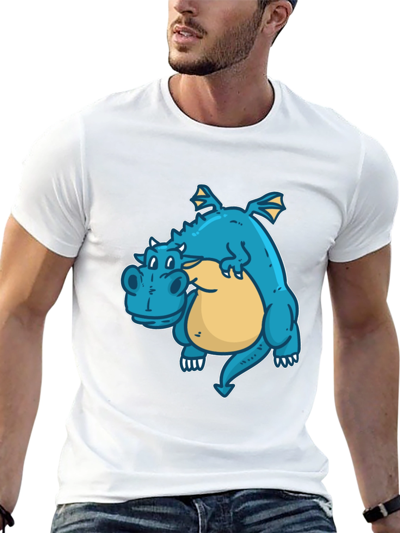Cartoon Dragon Graphic Tee - Black