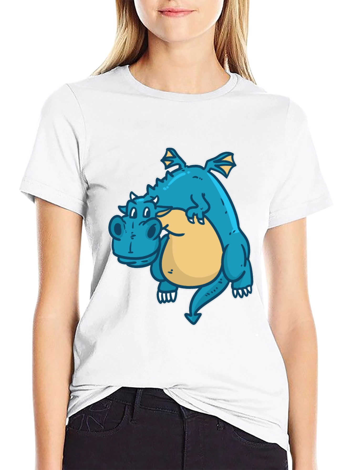 Cartoon Dragon Graphic Tee - Black
