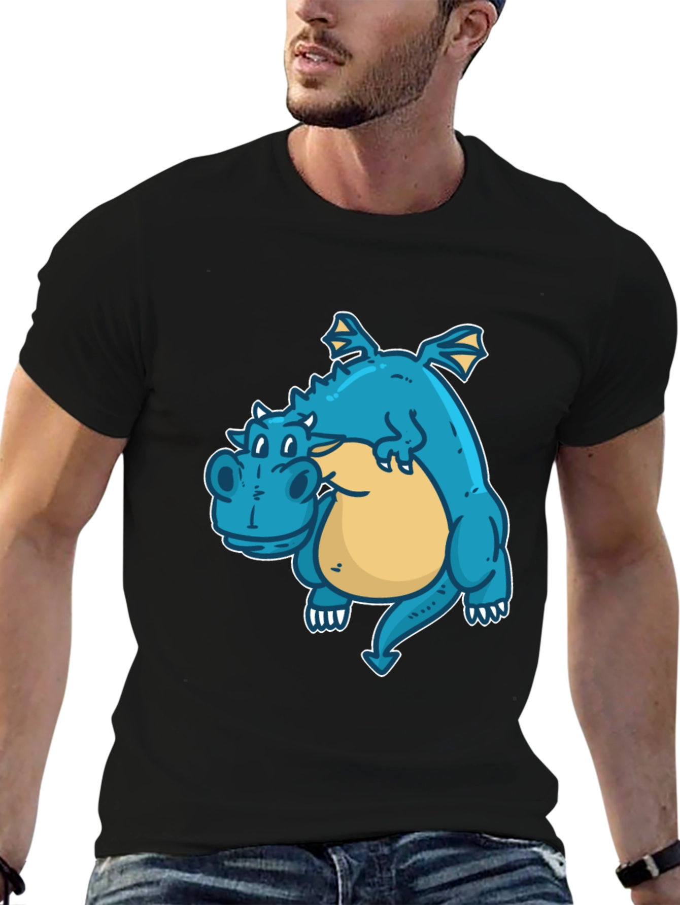 Cartoon Dragon Graphic Tee - Black