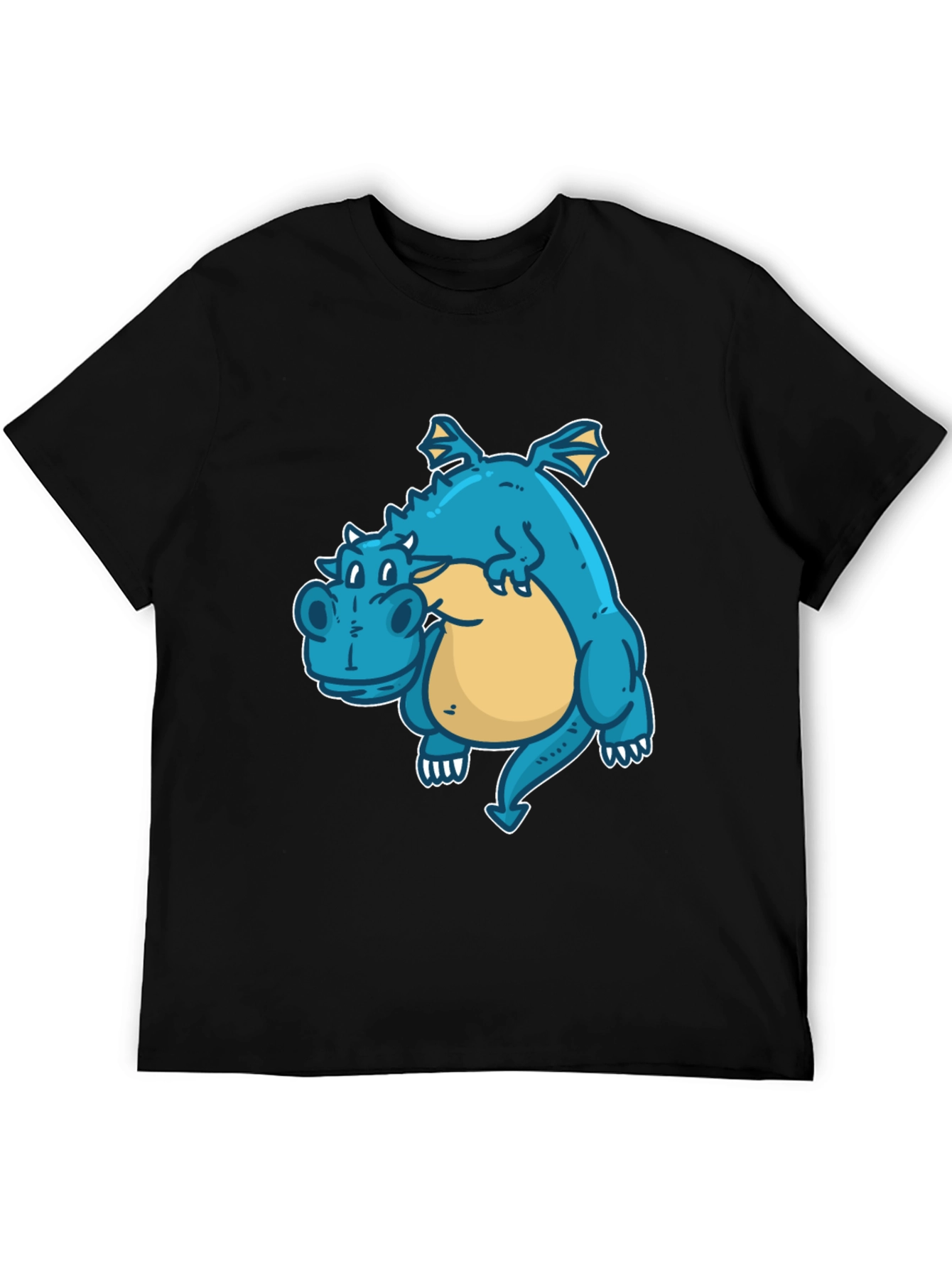 Cartoon Dragon Graphic Tee - Black