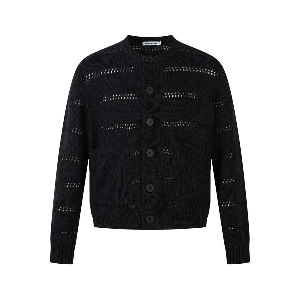 Simple Solid Color Knit Cardigan Minimalist Versatile Round Neck Long Sleeve Sweater