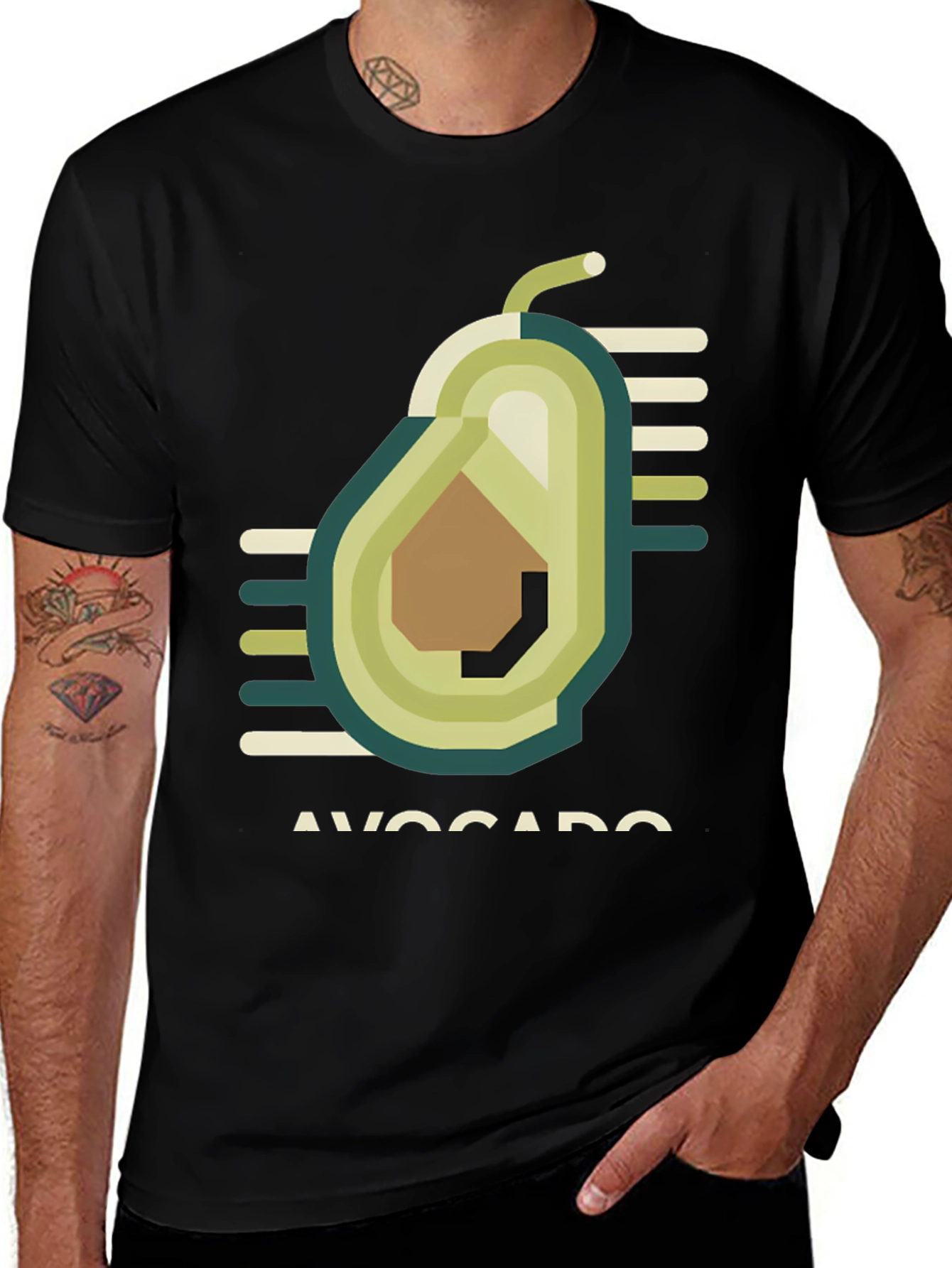 Geometric Avocado Graphic Tee - Trendy Black T-Shirt