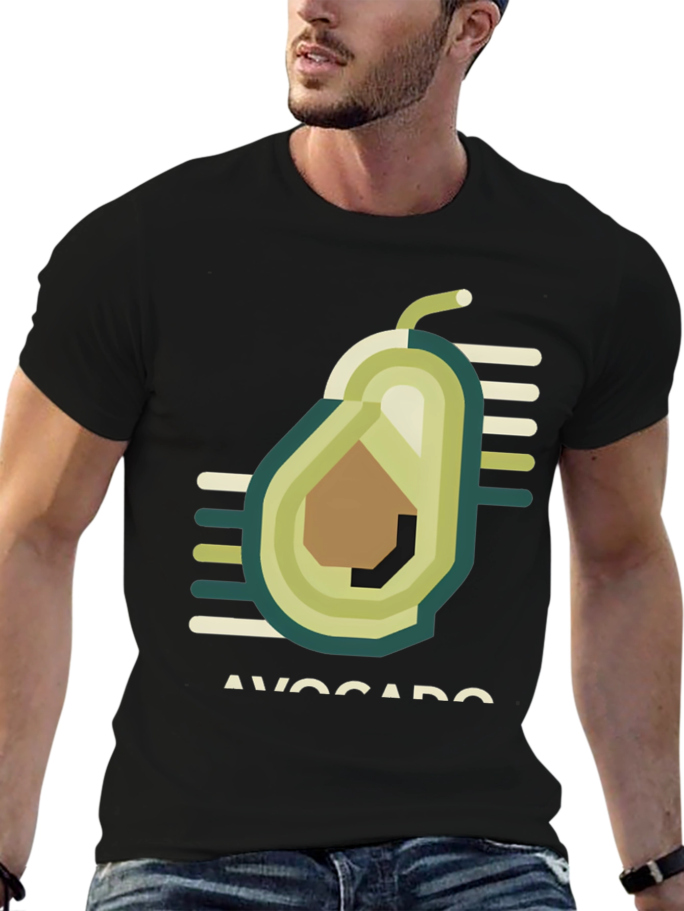Geometric Avocado Graphic Tee - Trendy Black T-Shirt