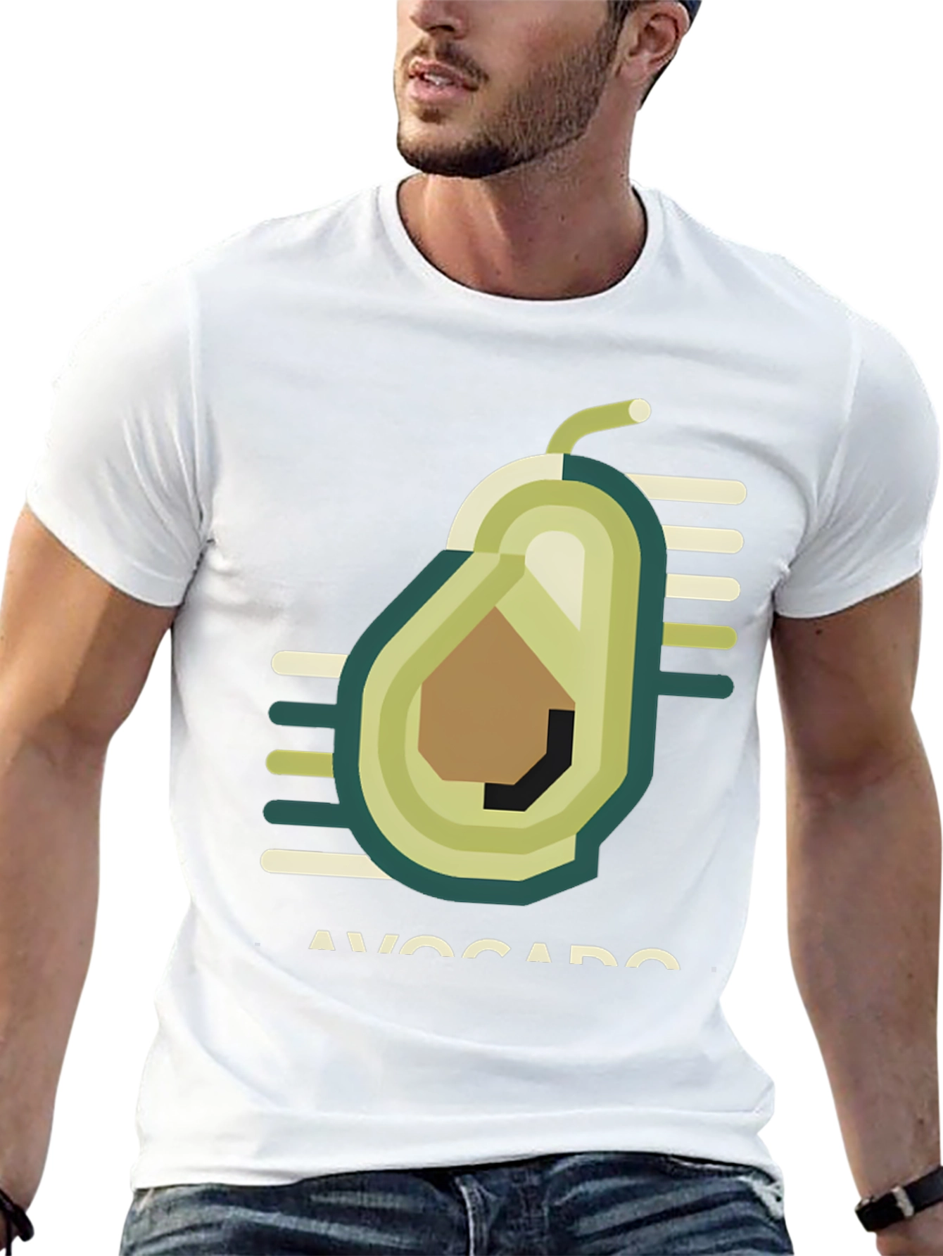 Geometric Avocado Graphic Tee - Trendy Black T-Shirt